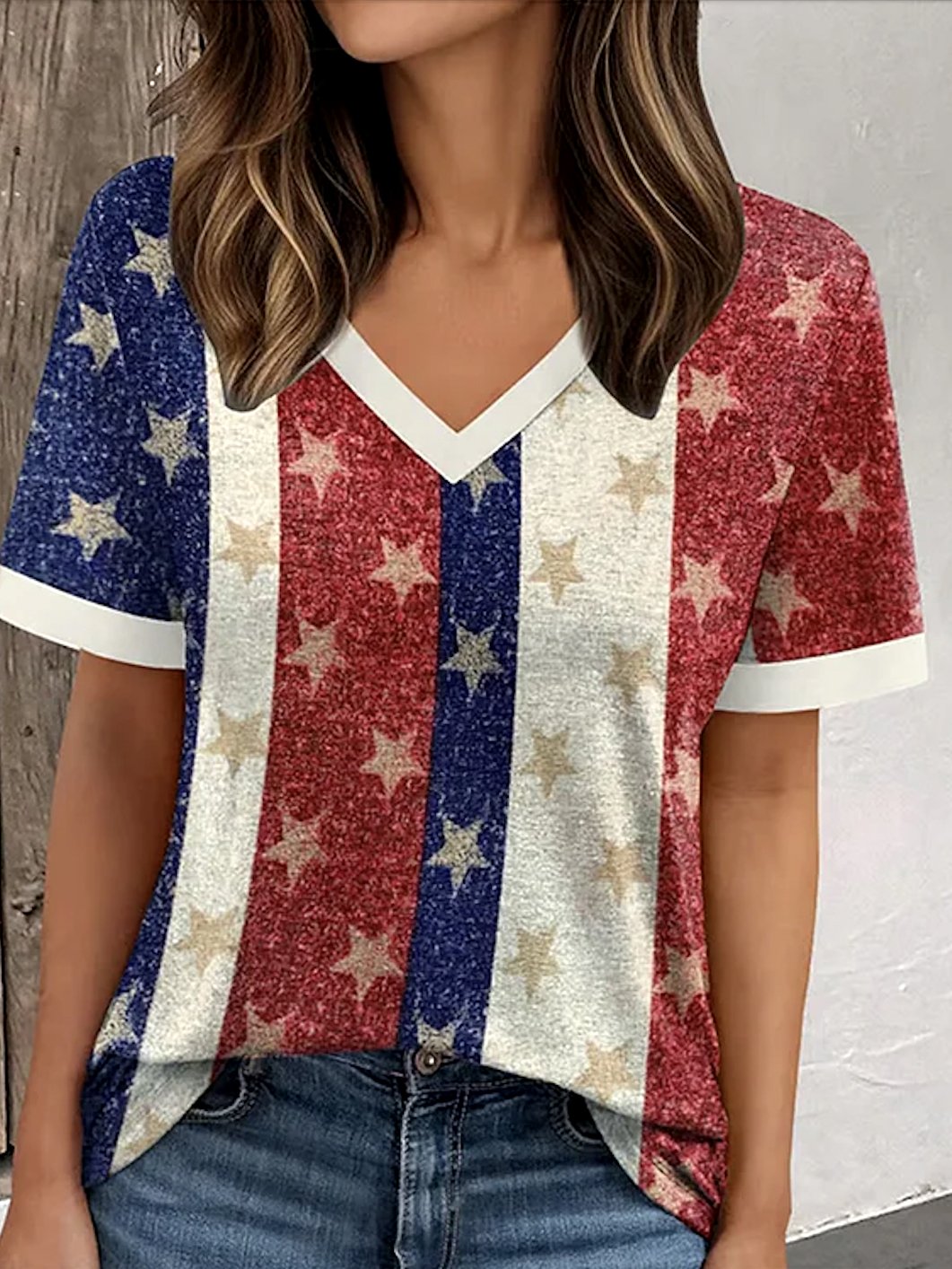 T-shirts Géométrique Décontracté Été Col V Quotidien Coupe Régulière Manches Courtes Trapèze Régulier pour Femmes