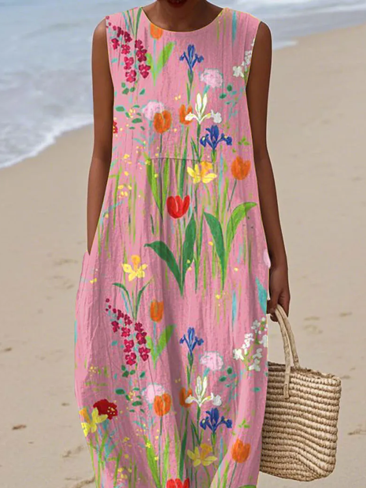 Femmes Floral Comme Image Col Rond Confortable Robe Maxi Décontracté