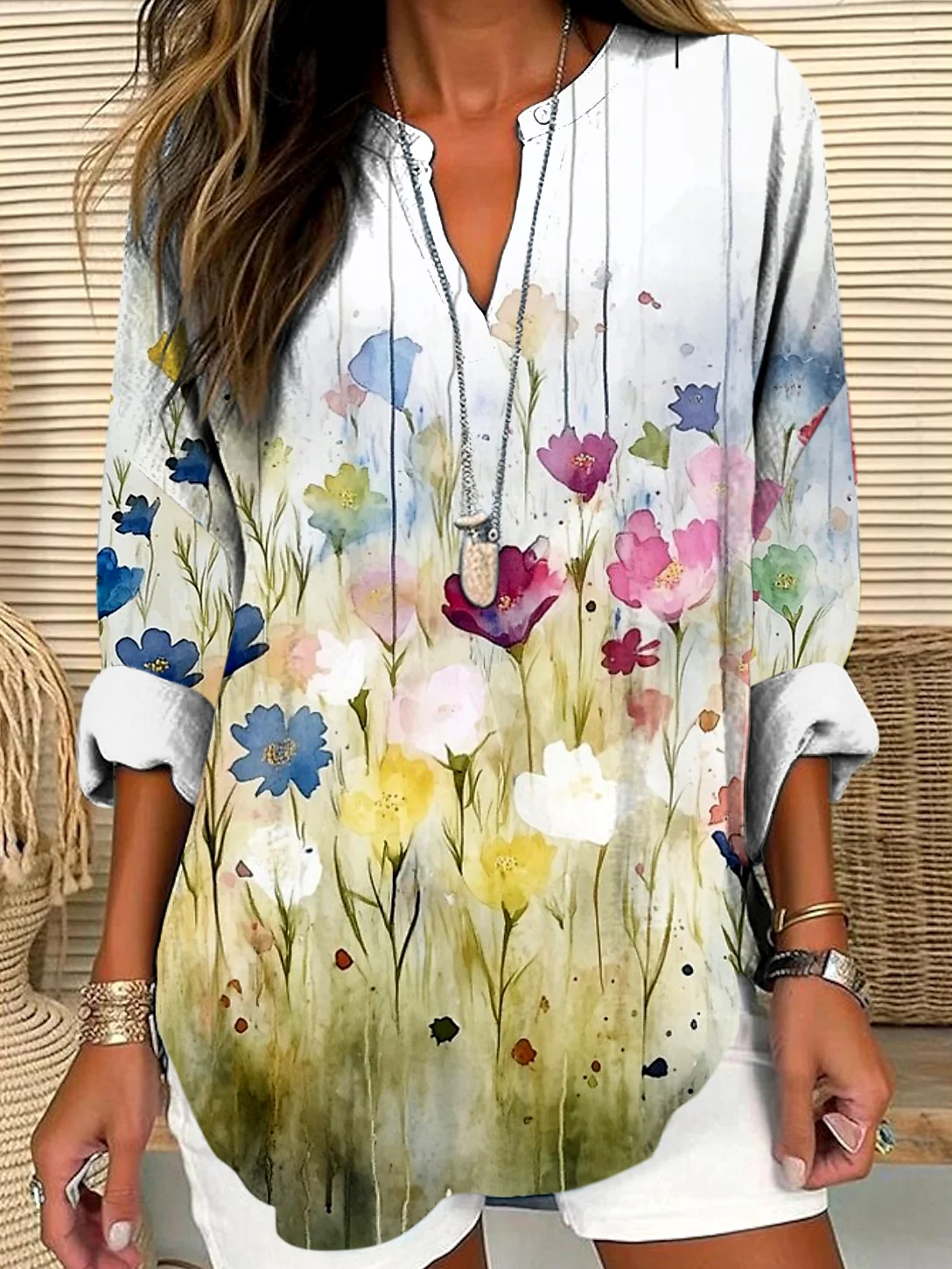 Chemises Femmes Géométrique Décontracté Printemps / Automne Polyester Micro-élasticité Coupe Régulière Régulier Trapèze Régulier