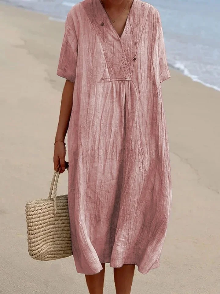Femmes Plain Vert Col V Confortable Robe Maxi Décontracté