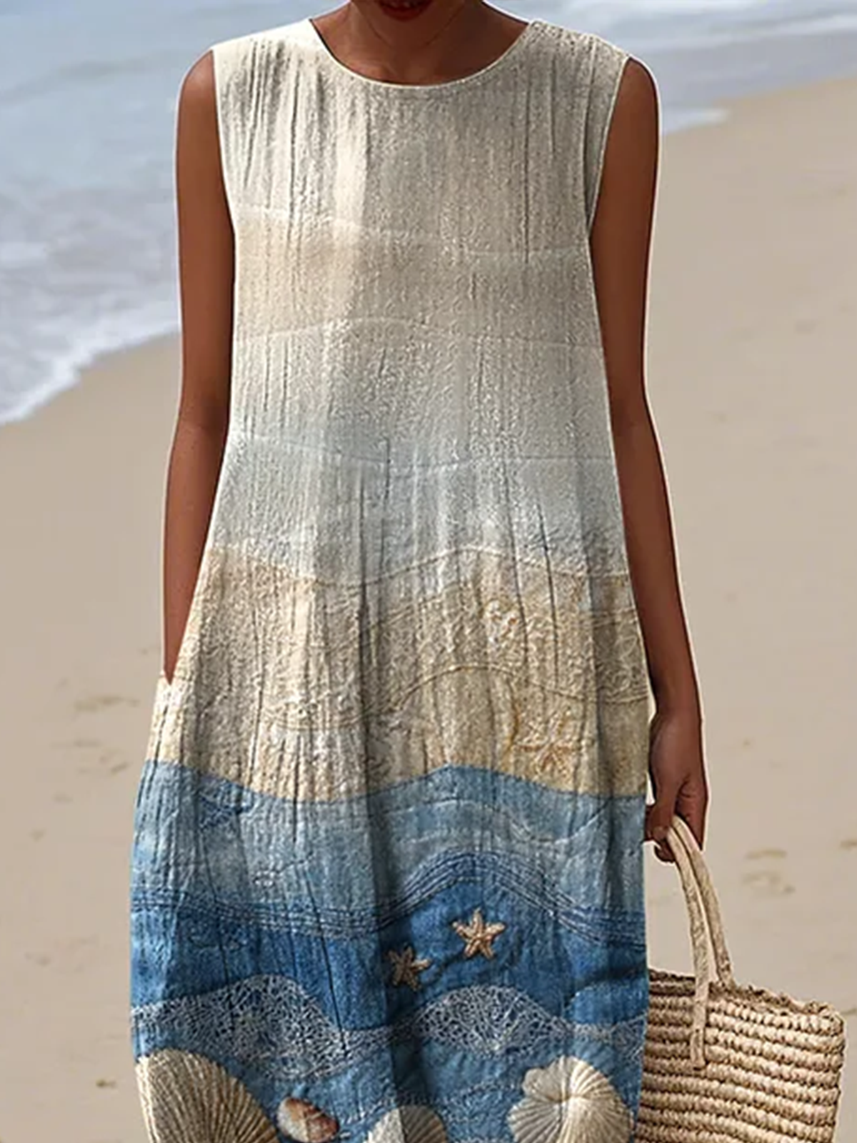Femmes Chevron Comme Image Col Rond Confortable Robe Maxi Décontracté