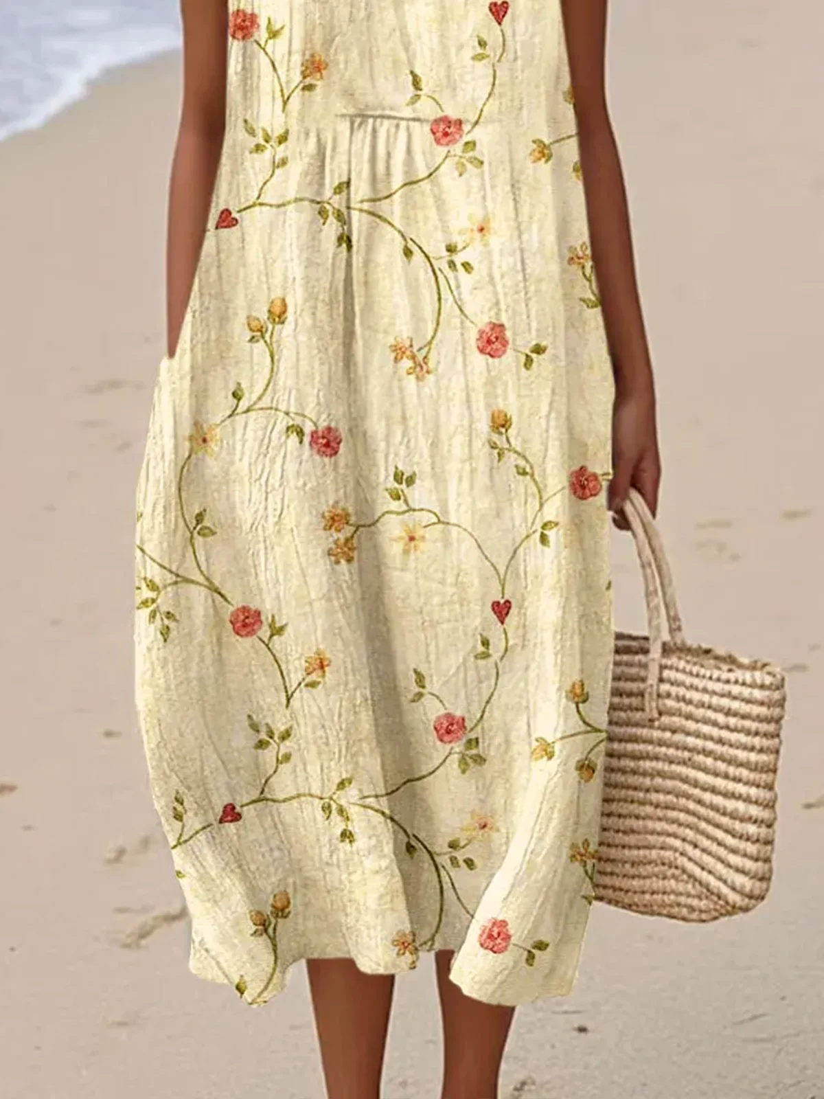 Femmes Floral Comme Image Col Rond Confortable Robe Maxi Décontracté