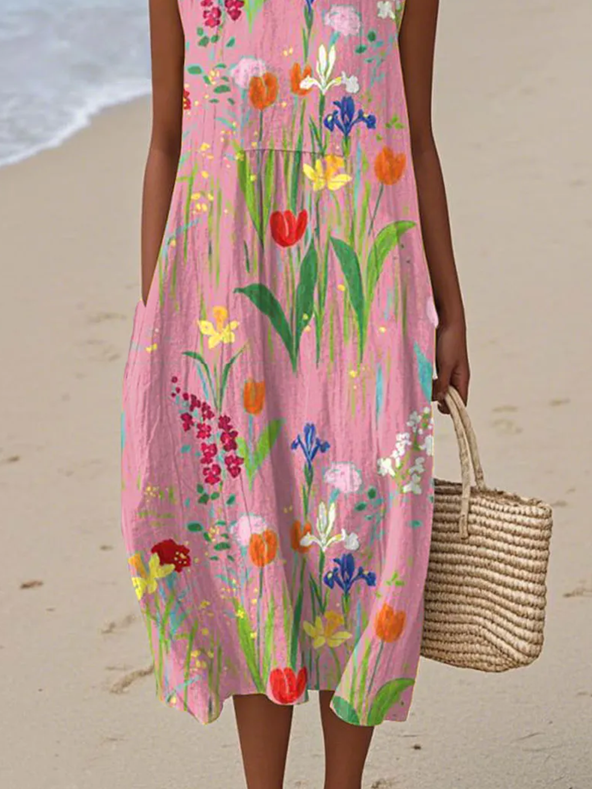 Femmes Floral Comme Image Col Rond Confortable Robe Maxi Décontracté