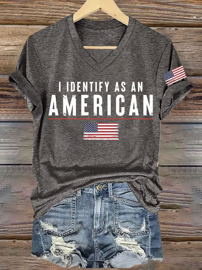 T-shirts Femmes Décontracté Été Drapeau des États-Unis Polyester Col V Quotidien Coupe Régulière Manches Courtes Ligne T