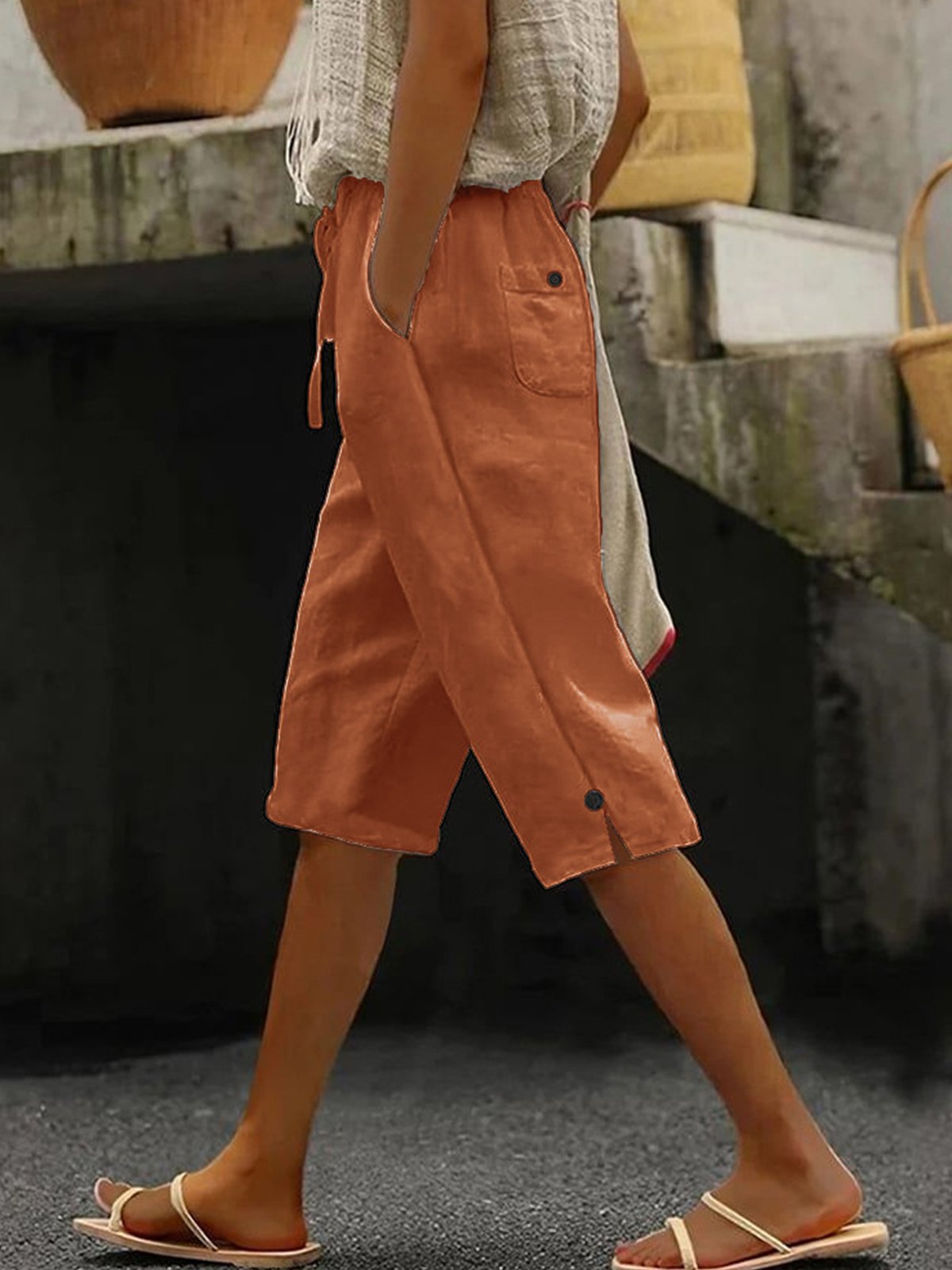 Pantalons Décontracté Plain Été Polyester Léger Aucune élasticité Ample Pantalon droit Droit pour Femmes