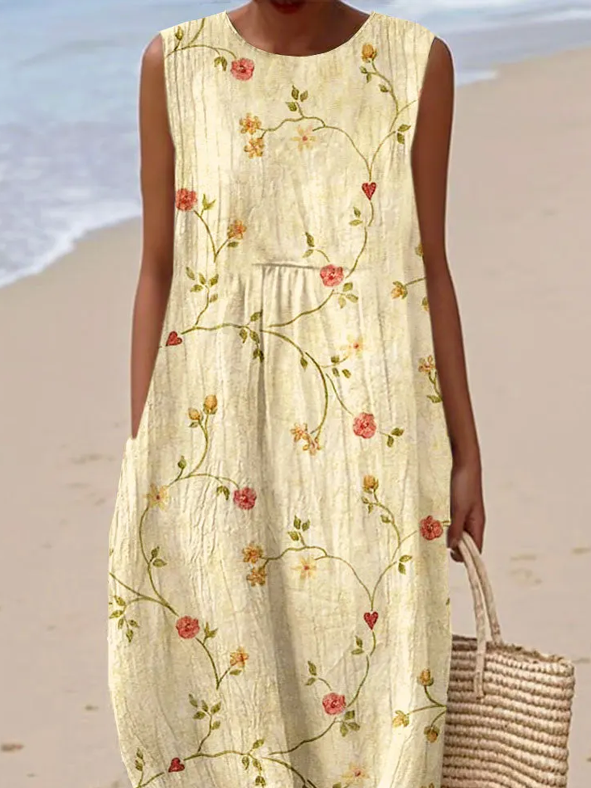 Femmes Floral Comme Image Col Rond Confortable Robe Maxi Décontracté