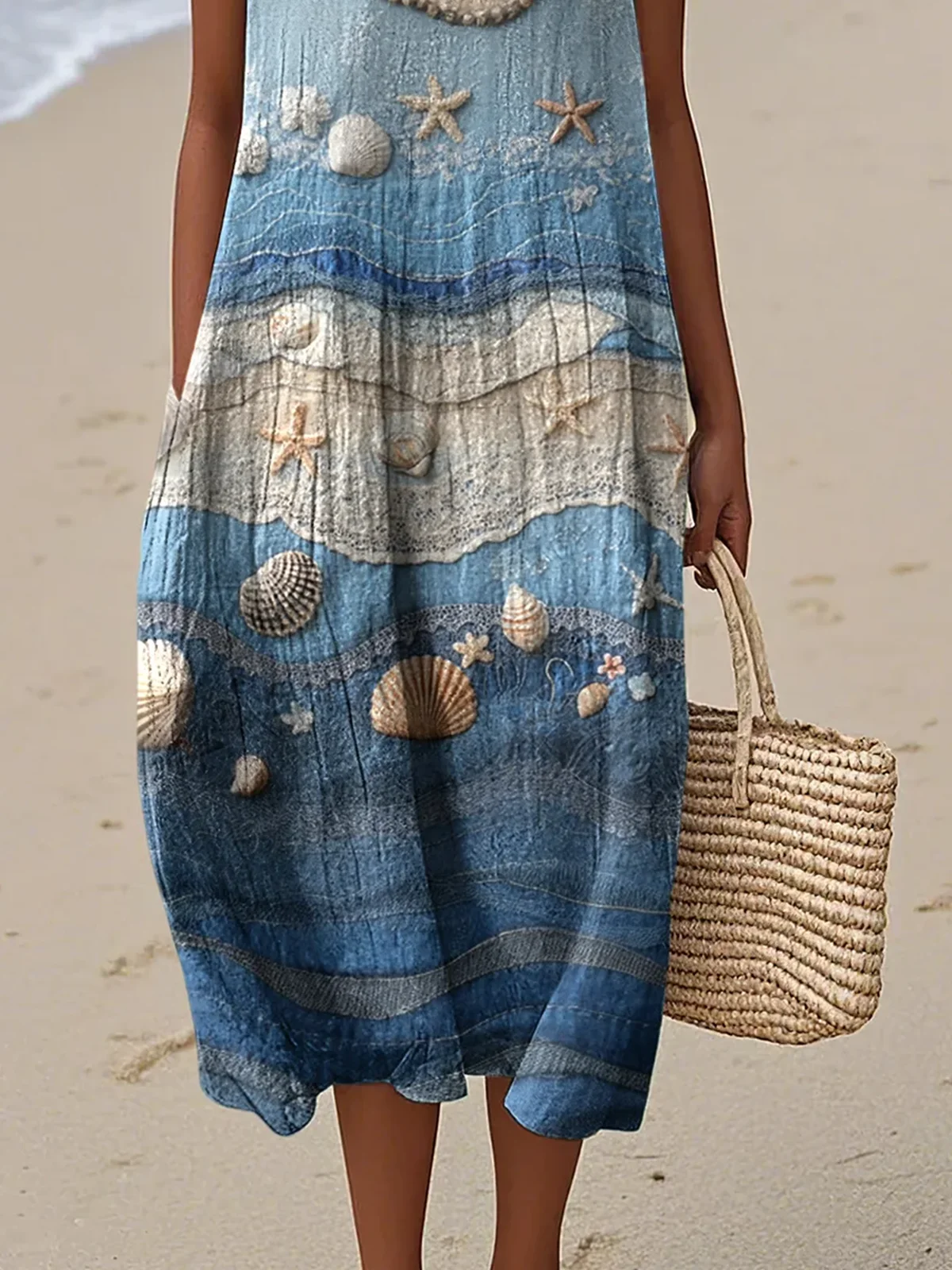 Femmes Chevron Comme Image Col Rond Confortable Robe Maxi Décontracté