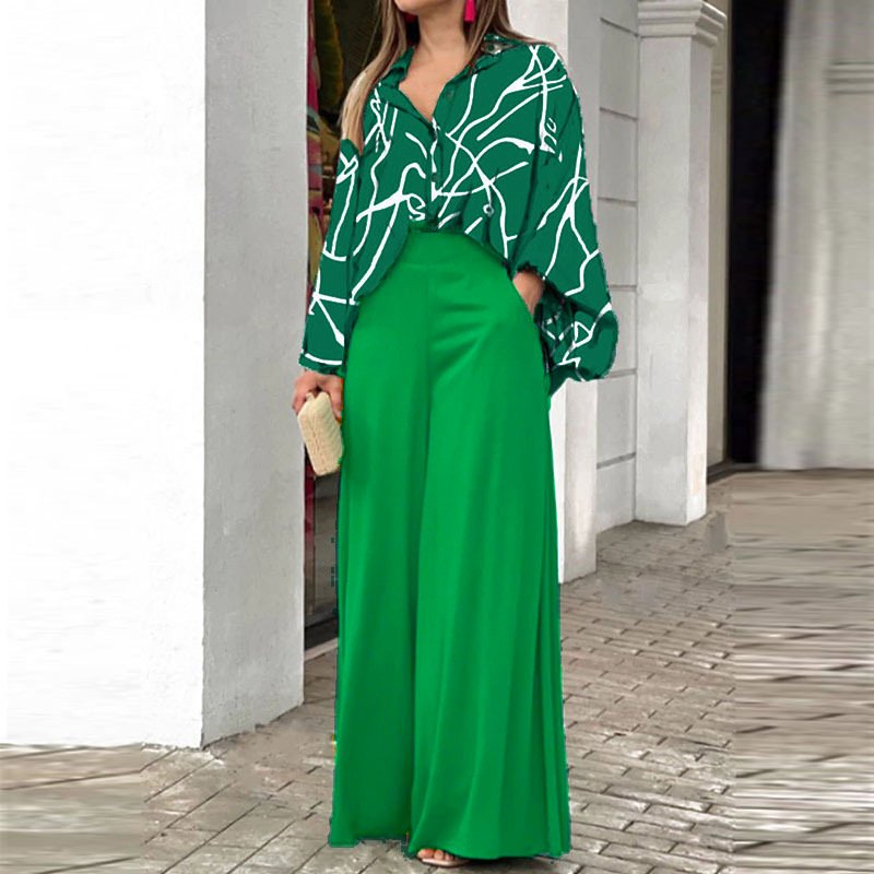 Deux Pièces Ensembles Femmes Géométrique Décontracté Été Polyester Naturel Bal Coupe Régulière Top Avec Pantalons Droit