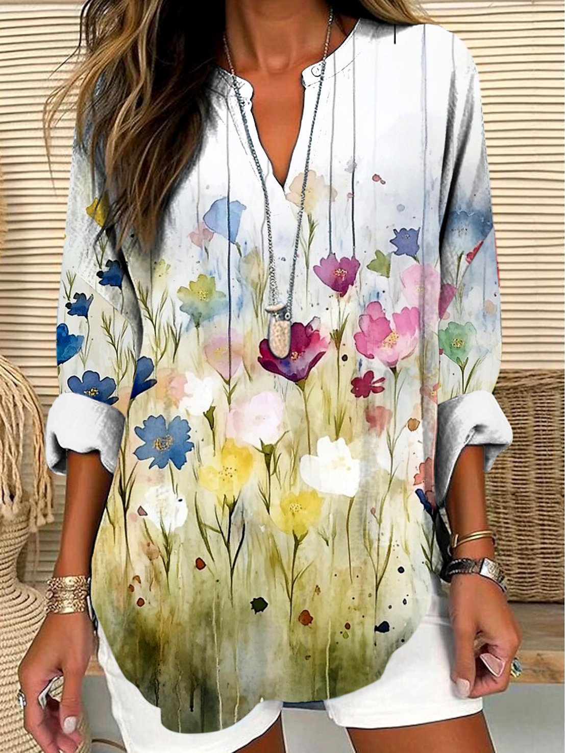 Chemises Femmes Géométrique Décontracté Printemps / Automne Polyester Micro-élasticité Coupe Régulière Régulier Trapèze Régulier