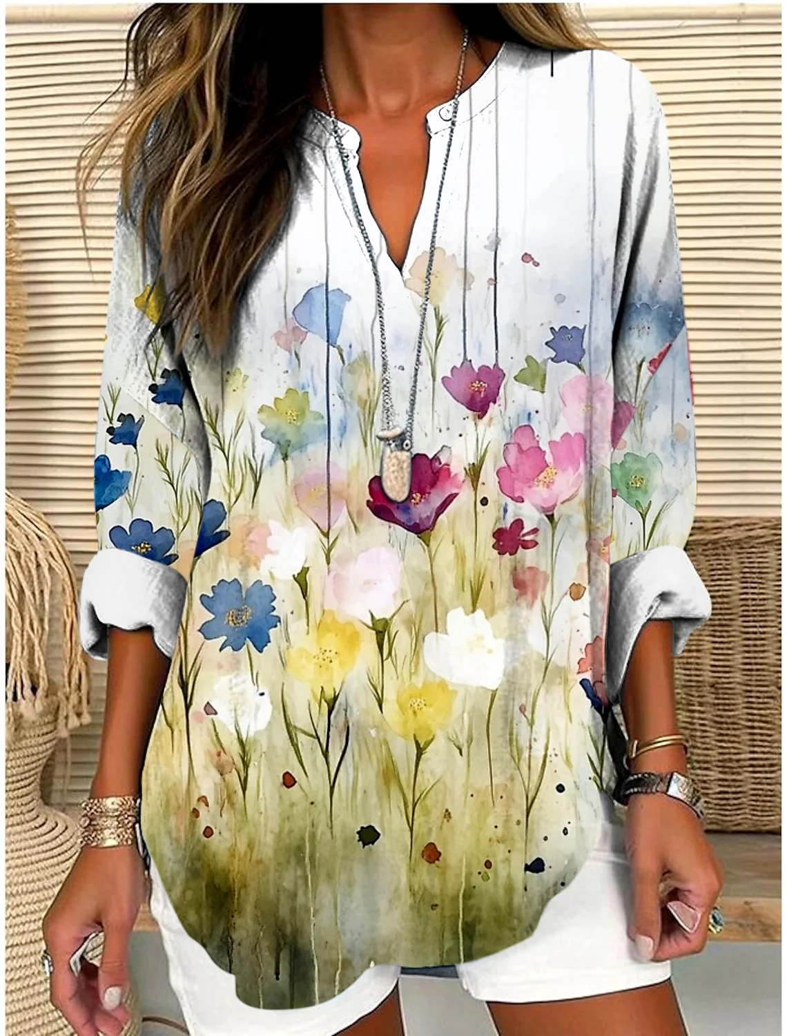 Chemises Femmes Géométrique Décontracté Printemps / Automne Polyester Micro-élasticité Coupe Régulière Régulier Trapèze Régulier