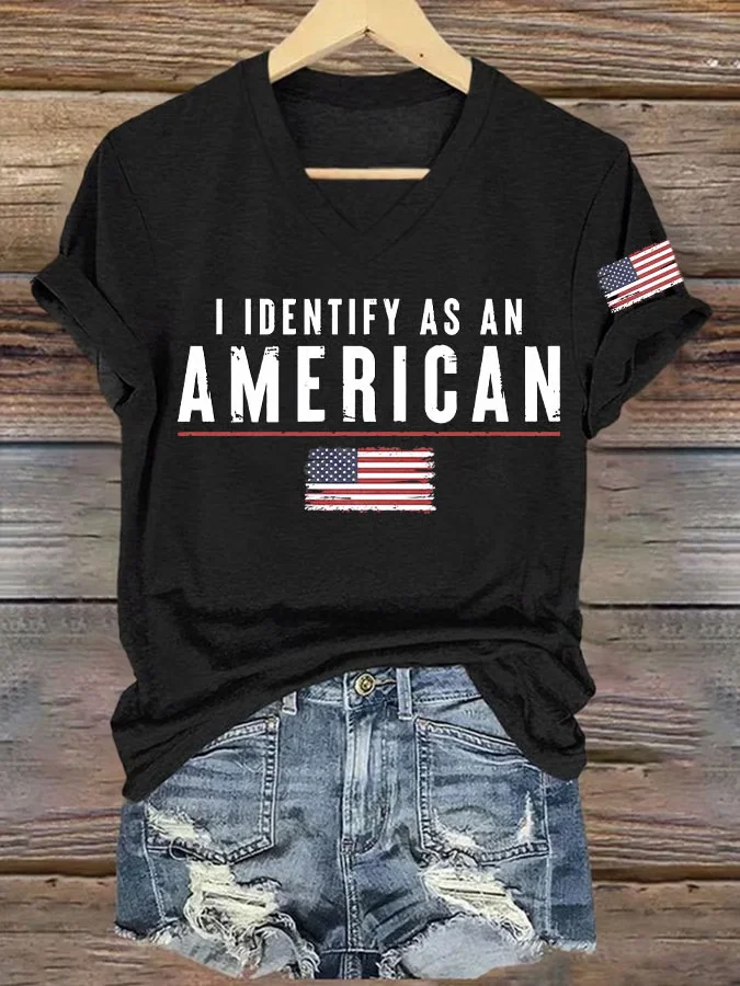 T-shirts Femmes Décontracté Été Drapeau des États-Unis Polyester Col V Quotidien Coupe Régulière Manches Courtes Ligne T