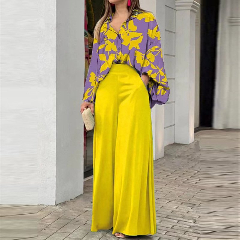 Deux Pièces Ensembles Femmes Géométrique Décontracté Été Polyester Naturel Bal Coupe Régulière Top Avec Pantalons Droit
