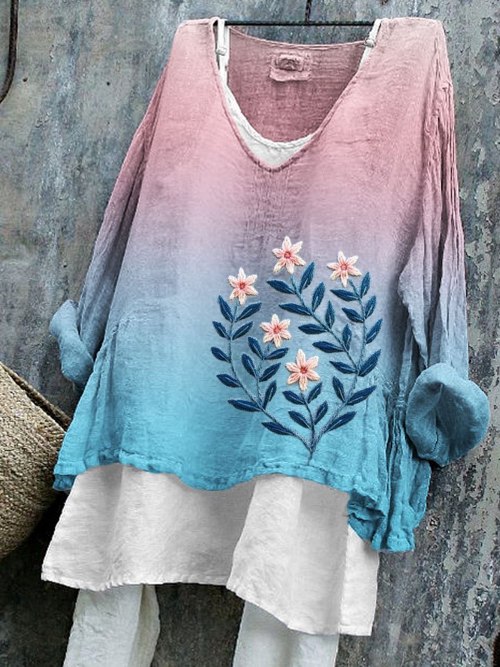 Chemises Femmes Décontracté Floral Printemps / Automne Coton Quotidien Coupe Régulière Manches Longues Trapèze Régulier
