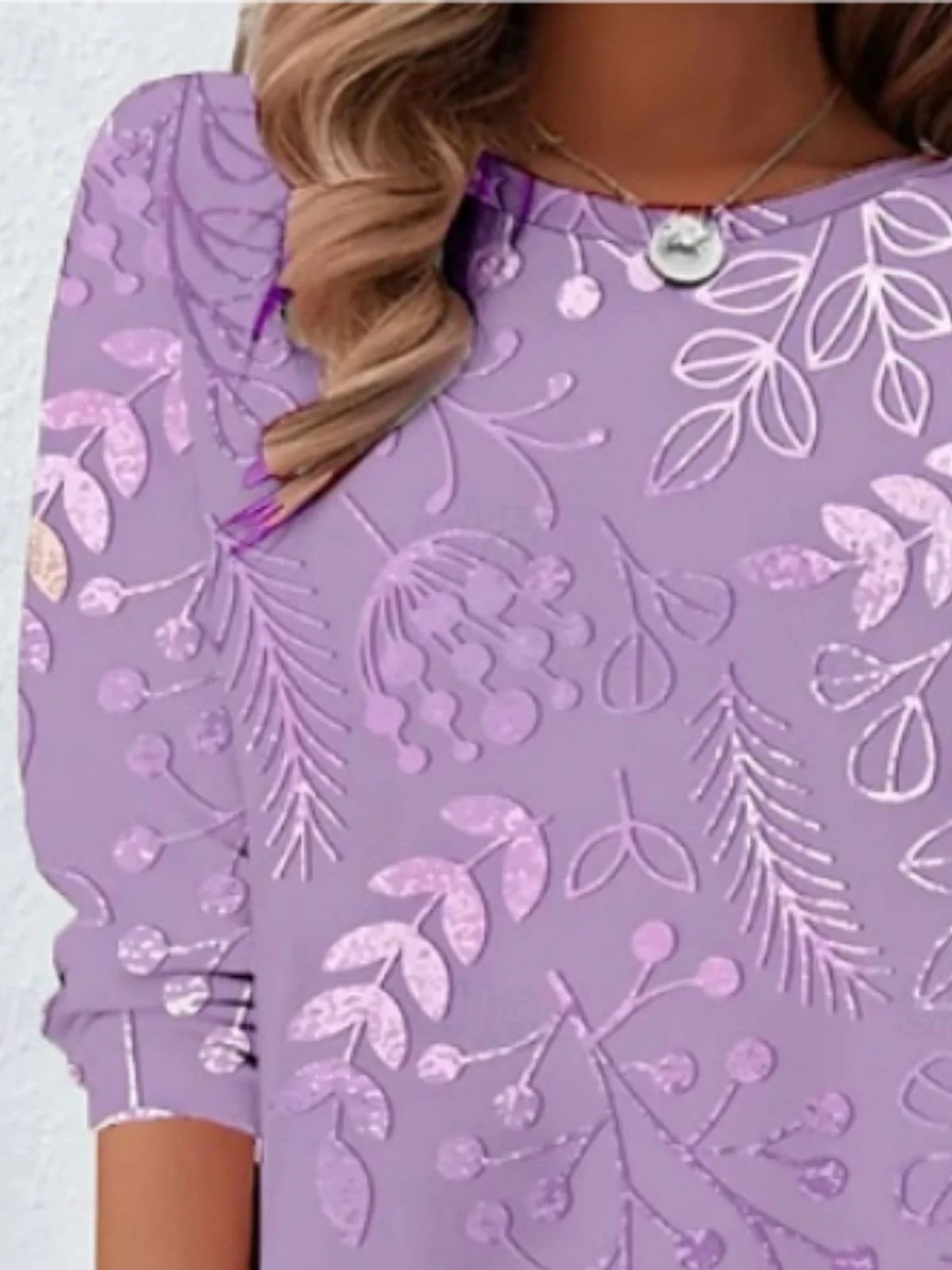 Chemises Femmes Décontracté Floral Printemps / Automne Coton Manches Longues Col Rond Régulier Trapèze Régulier