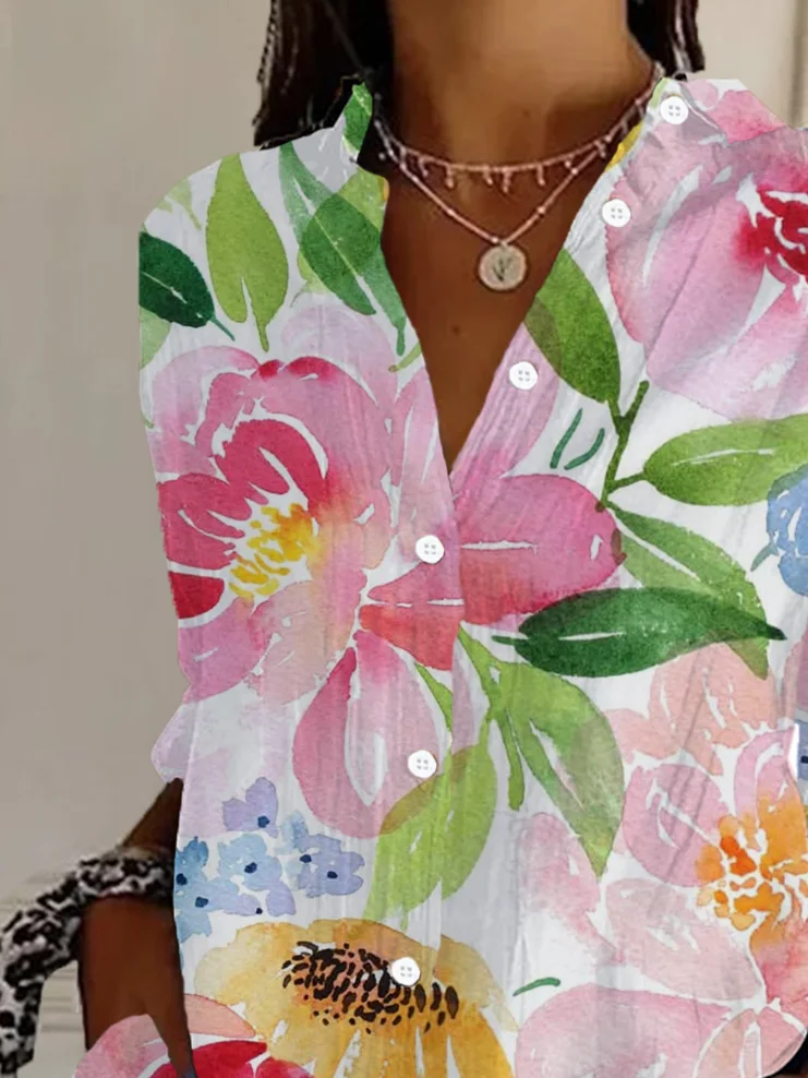 Chemises Décontracté Floral Printemps / Automne Quotidien Ample Régulier Droit Boucle T.-N.-L. pour Femmes