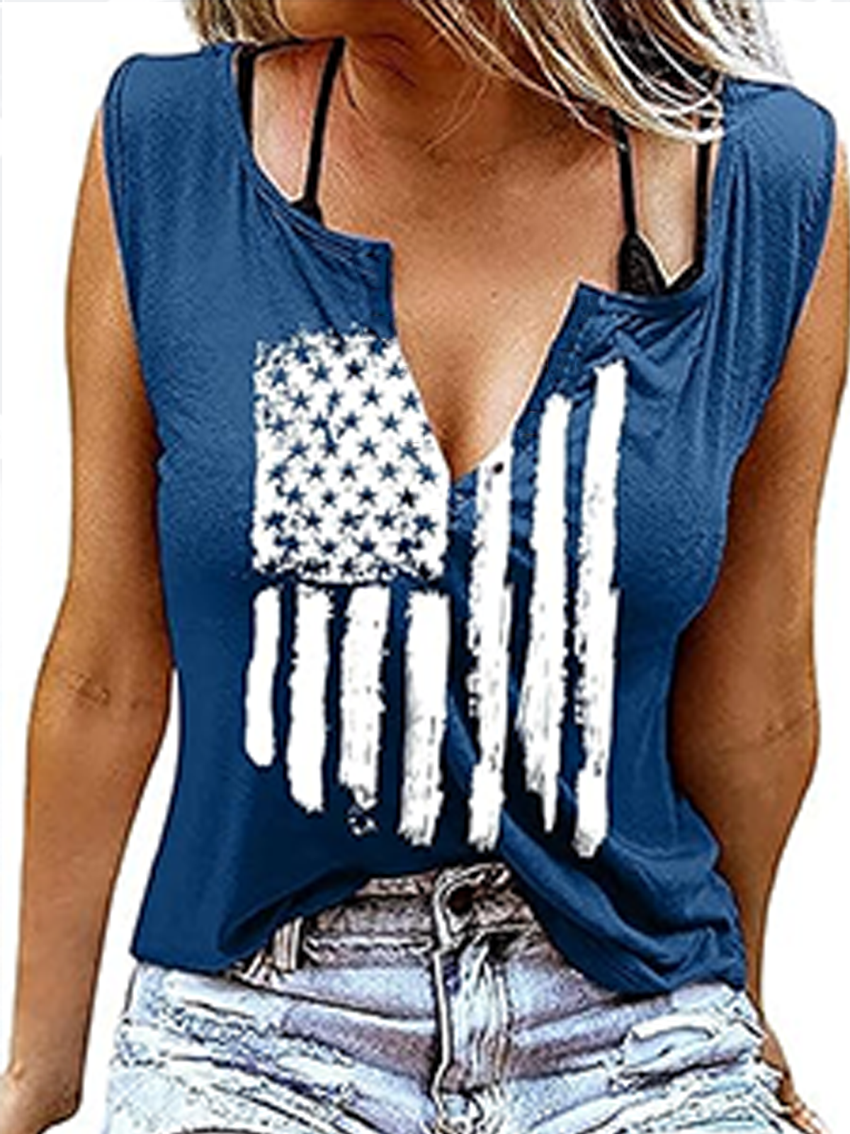 Top Débardeur Tops Décontracté Été Drapeau des États-Unis Polyester Quotidien Coupe Régulière Entaillé Trapèze Régulier pour Femmes