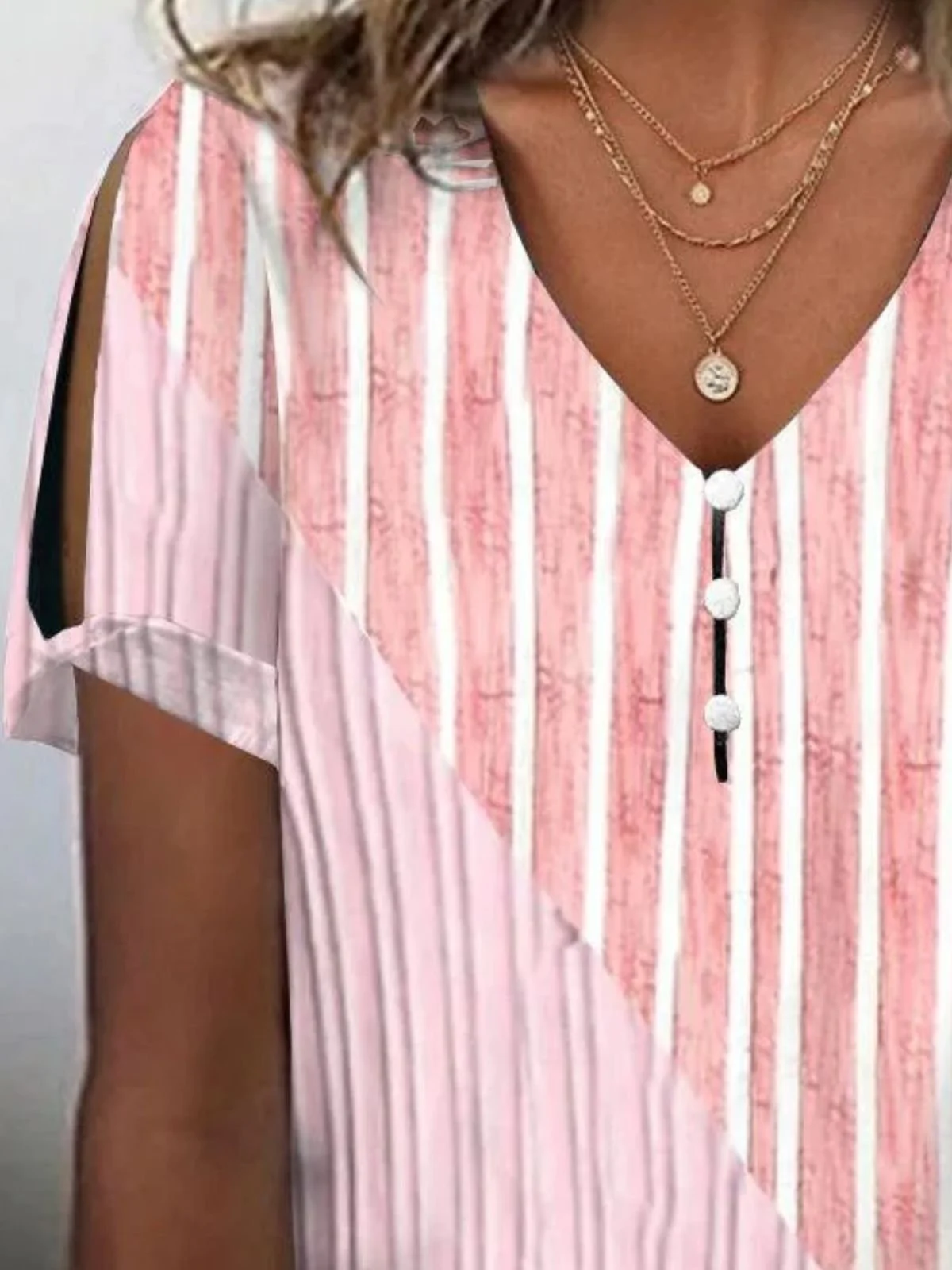 T-shirts Géométrique Décontracté Été Col V Micro-élasticité Coupe Régulière Régulier Droit Régulier pour Femmes
