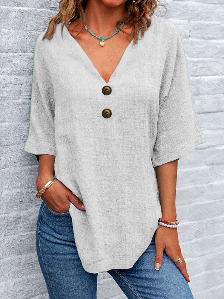 T-shirts Femmes Décontracté Plain Été en Lin Quotidien Coupe Régulière Manches Courtes Trapèze Régulier