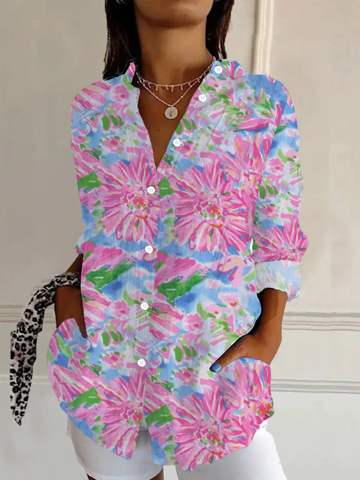 Chemises Femmes Décontracté Floral Printemps / Automne Quotidien Ample Régulier Droit Boucle T.-N.-L.