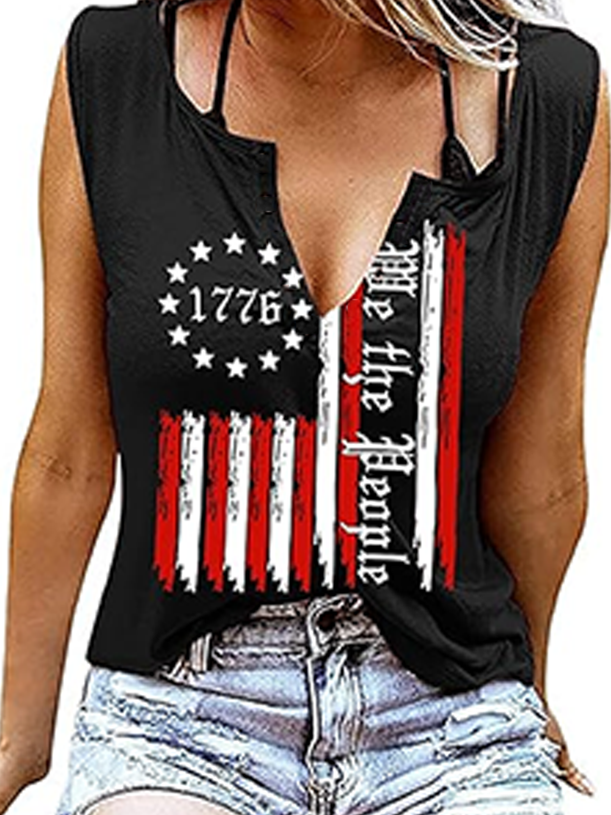 Top Débardeur Tops Décontracté Été Drapeau des États-Unis Coton Micro-élasticité Coupe Régulière Entaillé Régulier Régulier pour Femmes