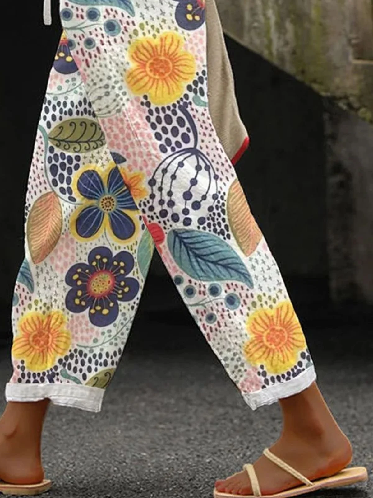 Pantalons Femmes Décontracté Floral Printemps / Automne Coton Micro-élasticité Quotidien Coupe Régulière Droit Régulier
