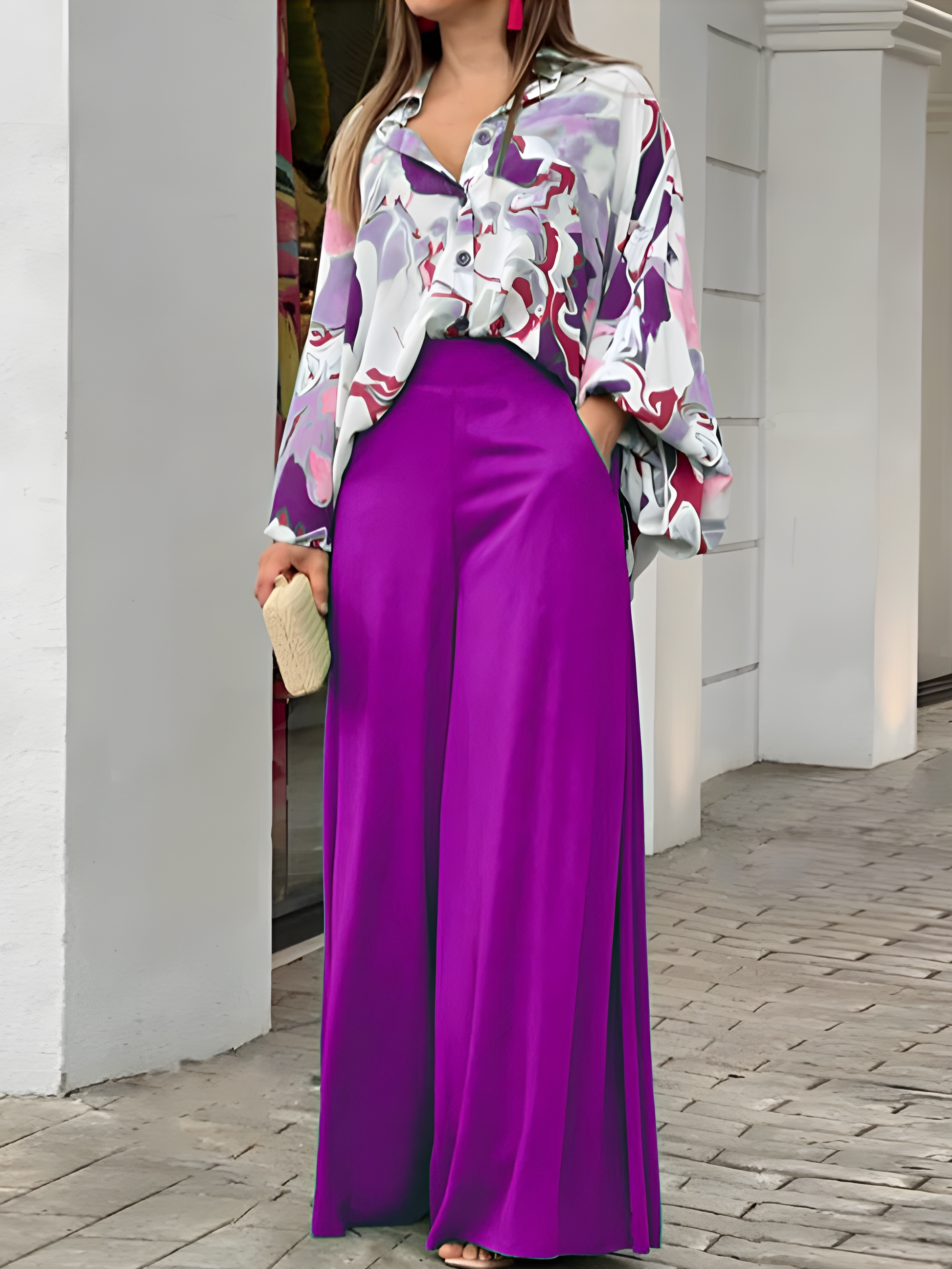 Deux Pièces Ensembles Femmes Géométrique Décontracté Été Polyester Naturel Bal Coupe Régulière Top Avec Pantalons Droit