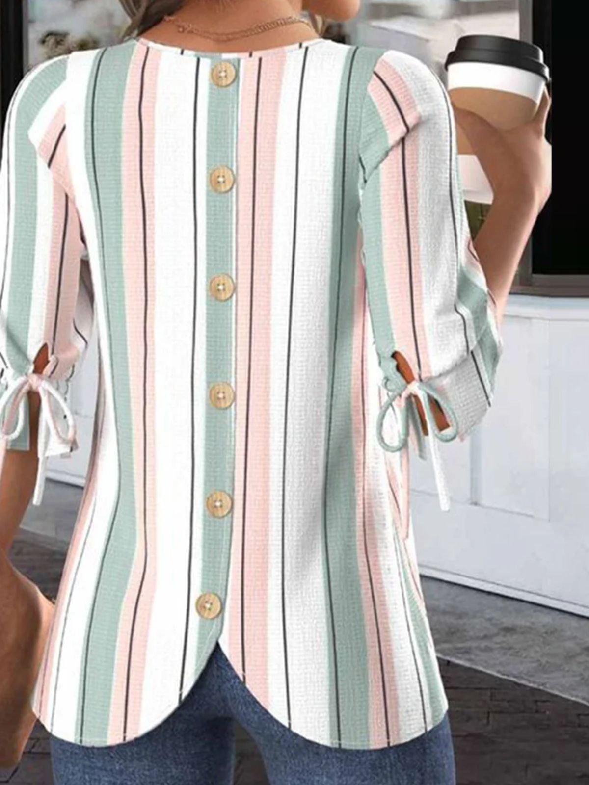 Blouses Rayé Simple Été Micro-élasticité Domestique Coupe Régulière Demi Manche Droit Régulier pour Femmes