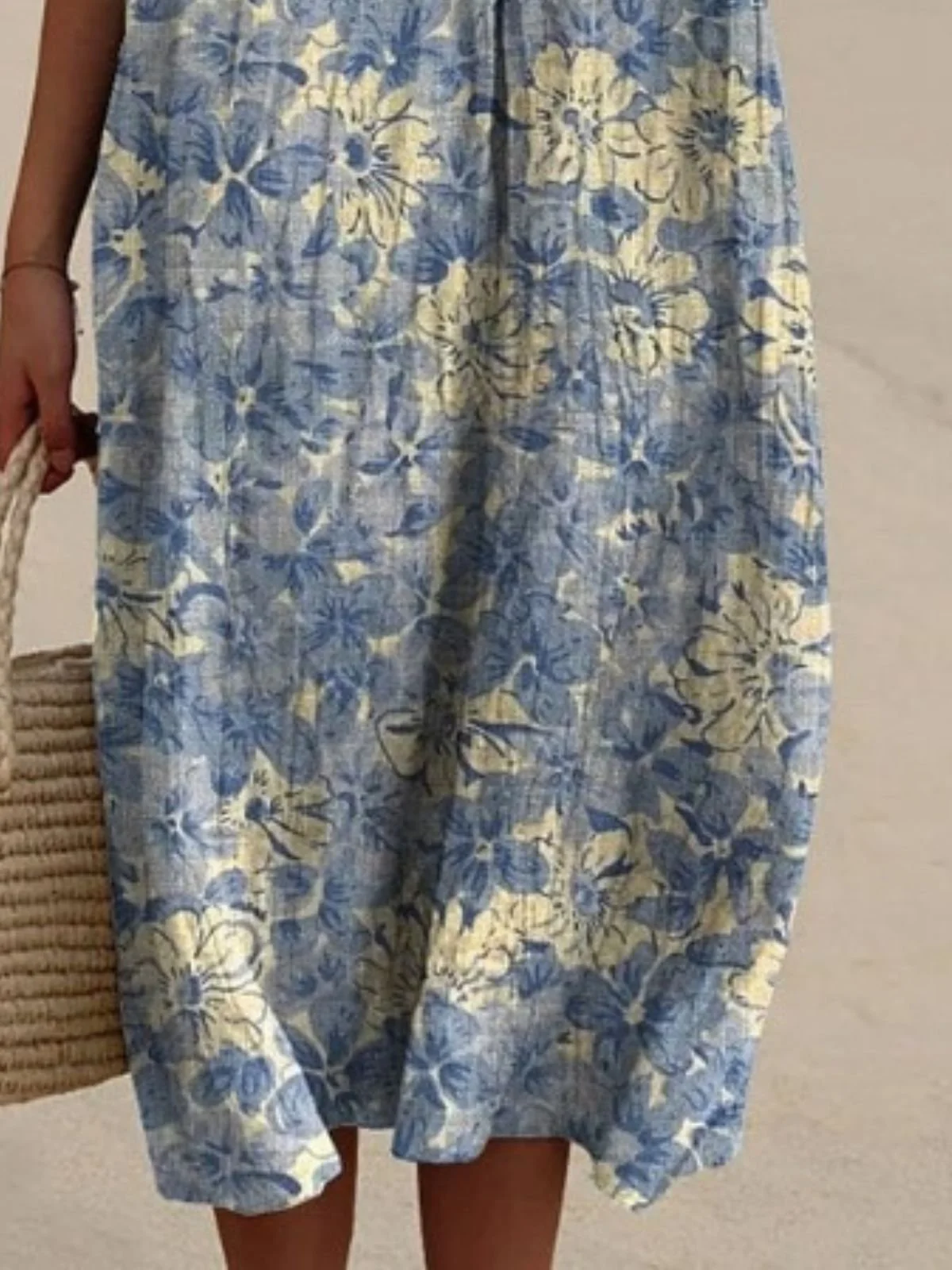 Femmes Floral Bleu Col V Confortable Robe Maxi Décontracté