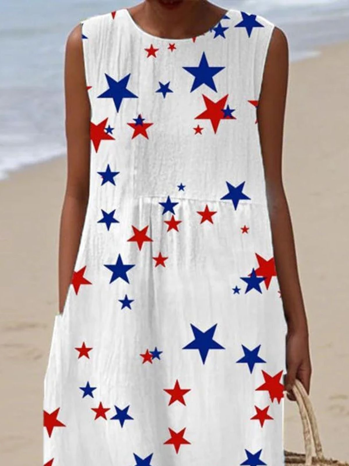 Femmes Drapeau des États-Unis Blanc Col Rond Confortable Robe Maxi Décontracté