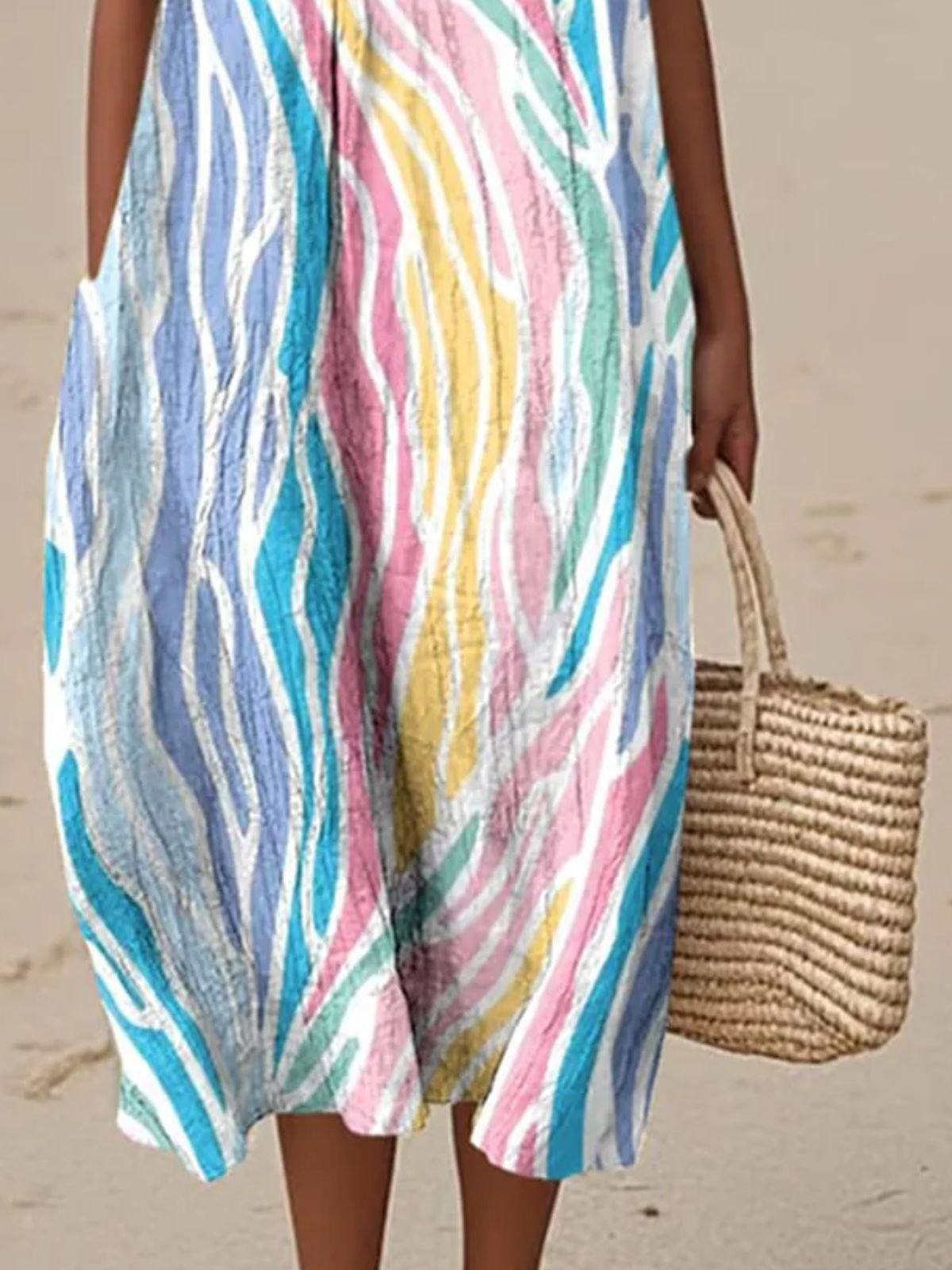 Femmes Géométrique Multicolore Col Rond Confortable Robe Maxi Décontracté