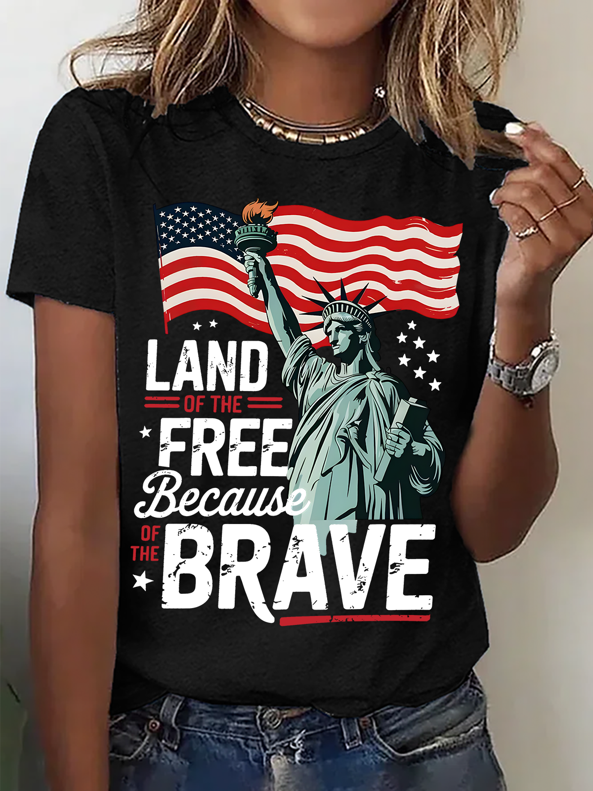 T-shirts Femmes Décontracté Été Drapeau Coton Quotidien Ample Col Rond Régulier Droit