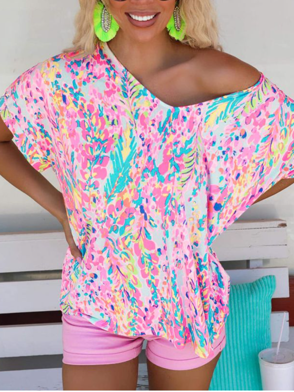Blouses Femmes Décontracté Floral Été Mélange de lin Naturel Ample Régulier Régulier T.-N.-L.