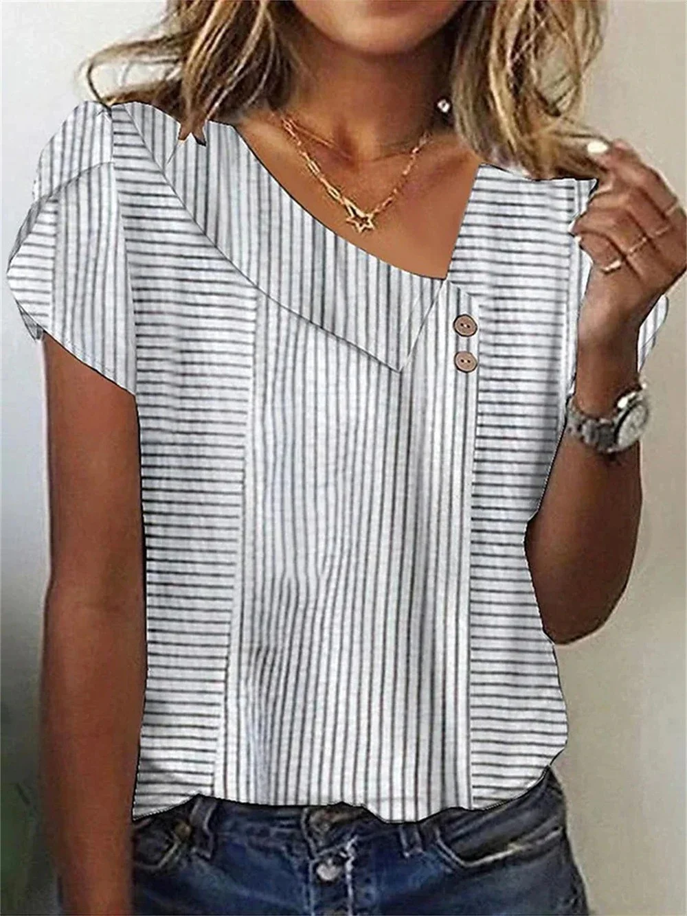 T-shirts Femmes Plain Décontracté Été Polyester Sortie Asymétrique Régulier Droit Boucle