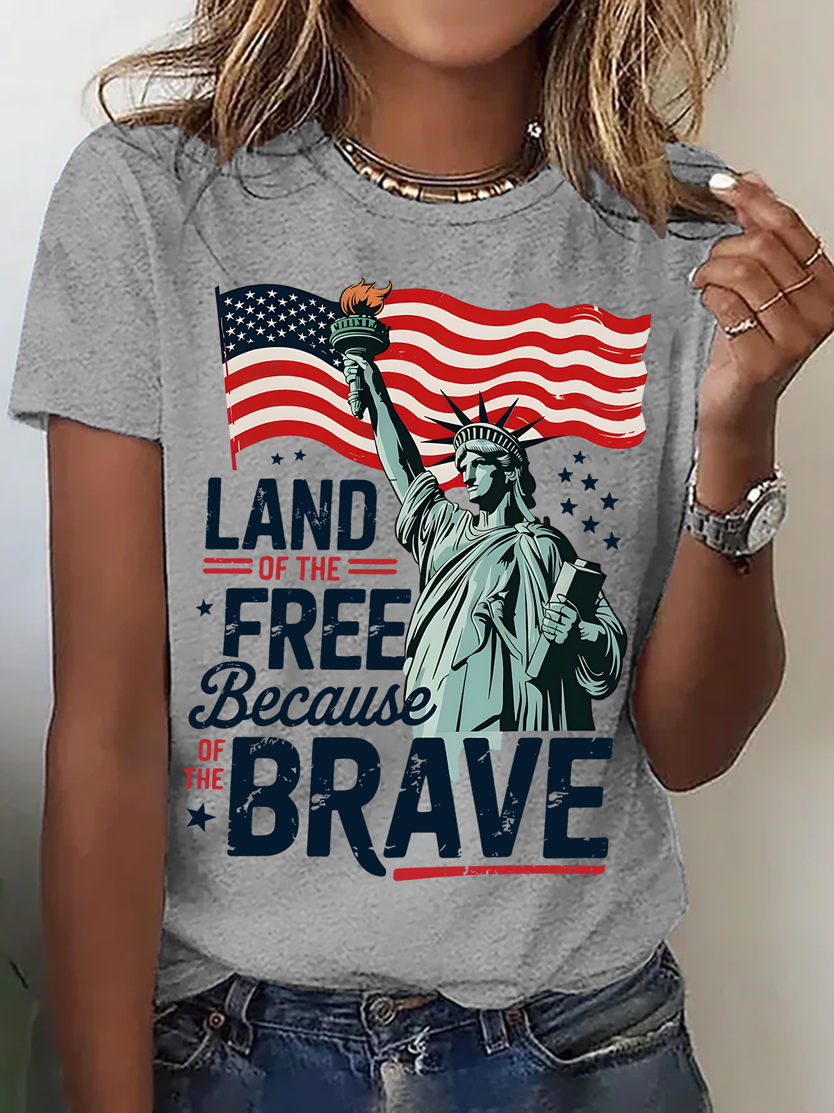 T-shirts Femmes Décontracté Été Drapeau Coton Quotidien Ample Col Rond Régulier Droit