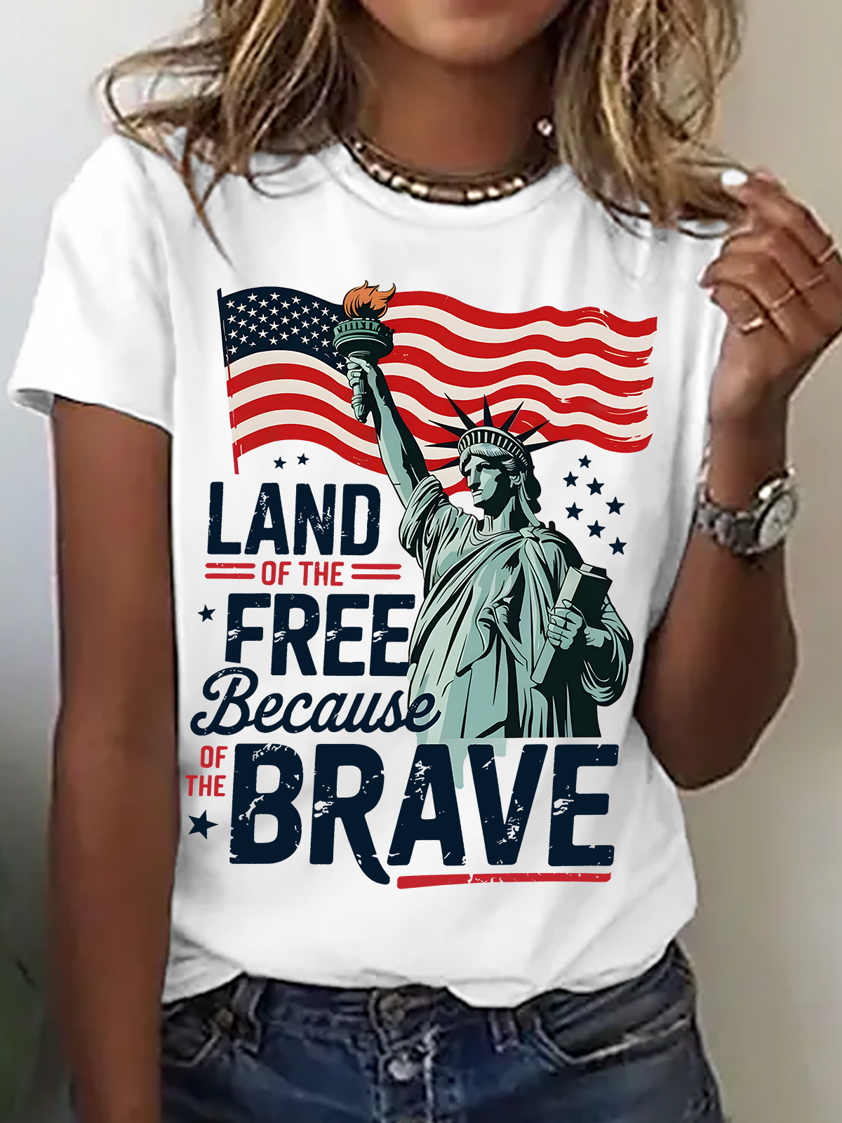 T-shirts Femmes Décontracté Été Drapeau Coton Quotidien Ample Col Rond Régulier Droit