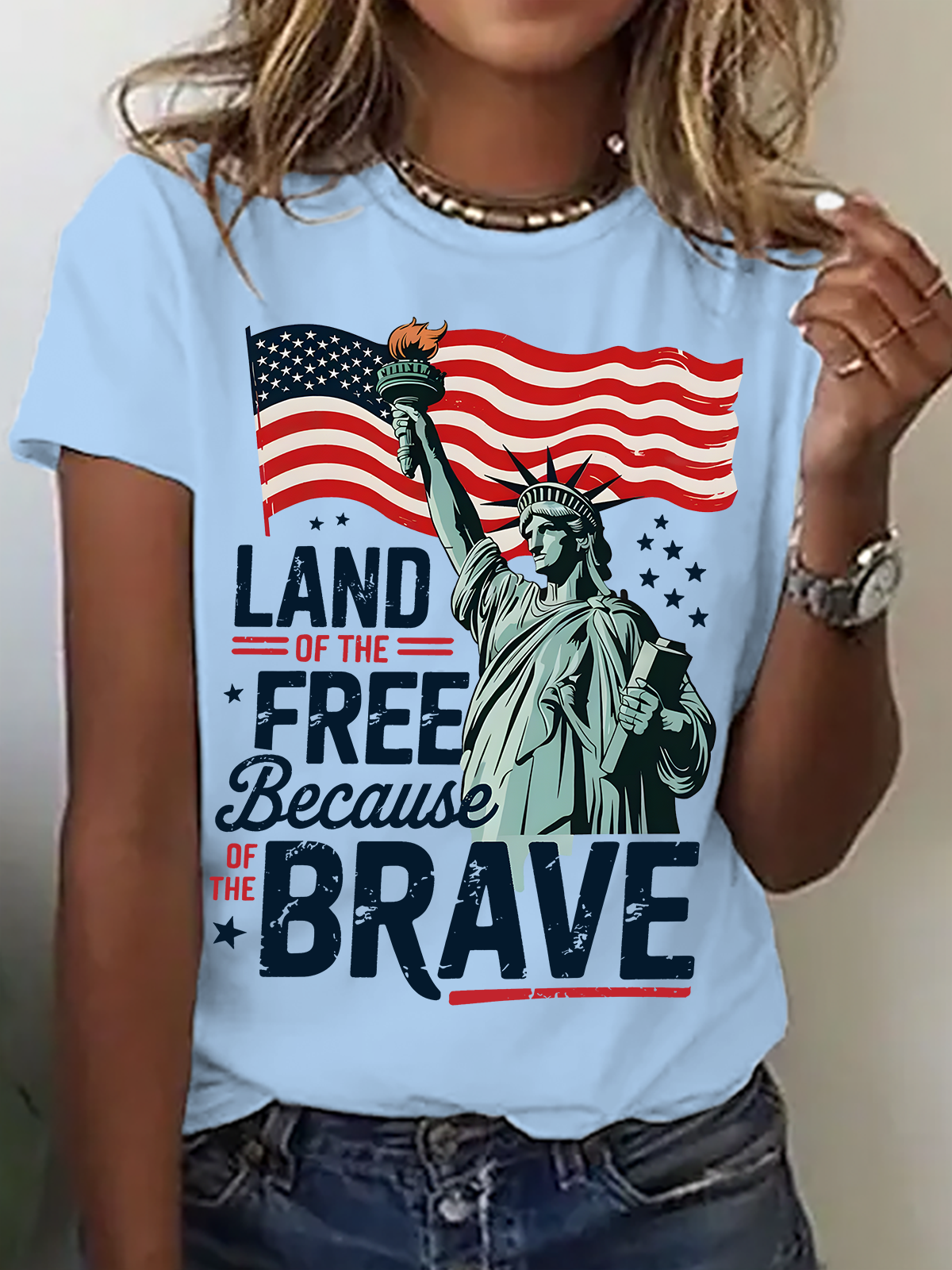 T-shirts Femmes Décontracté Été Drapeau Coton Quotidien Ample Col Rond Régulier Droit