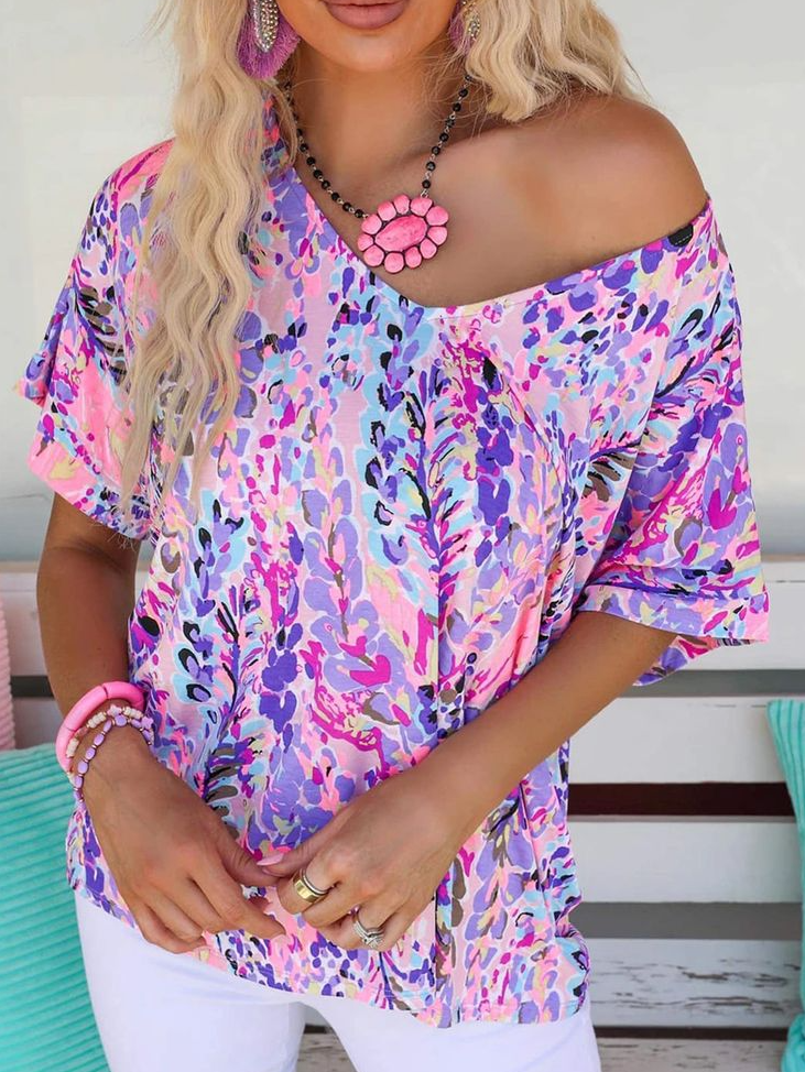 Blouses Femmes Décontracté Floral Été Mélange de lin Naturel Ample Régulier Régulier T.-N.-L.
