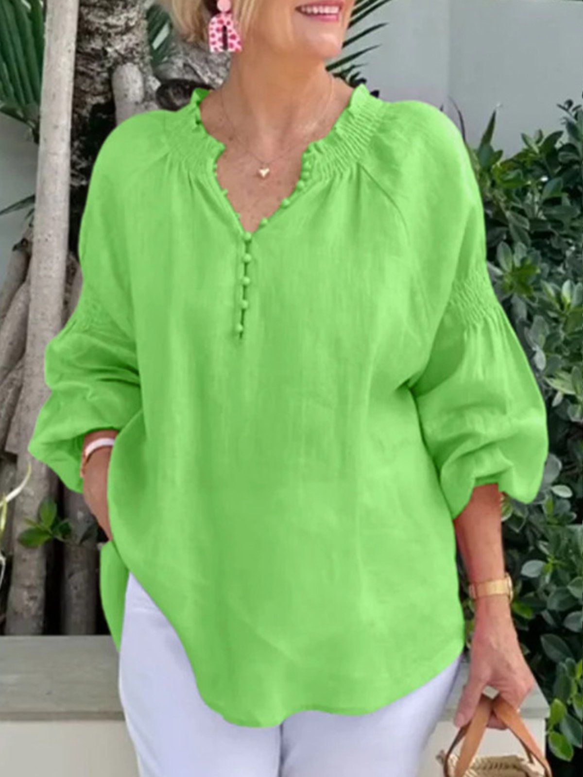 Blouses Femmes Décontracté Plain Printemps / Automne Polyester Pull-over Manches Longues Régulier Droit Col mi-ouvert