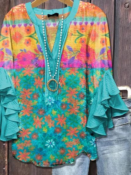 Chemises Femmes Décontracté Floral Été Polyester Imprimé Aucune élasticité Quotidien Ample Régulier