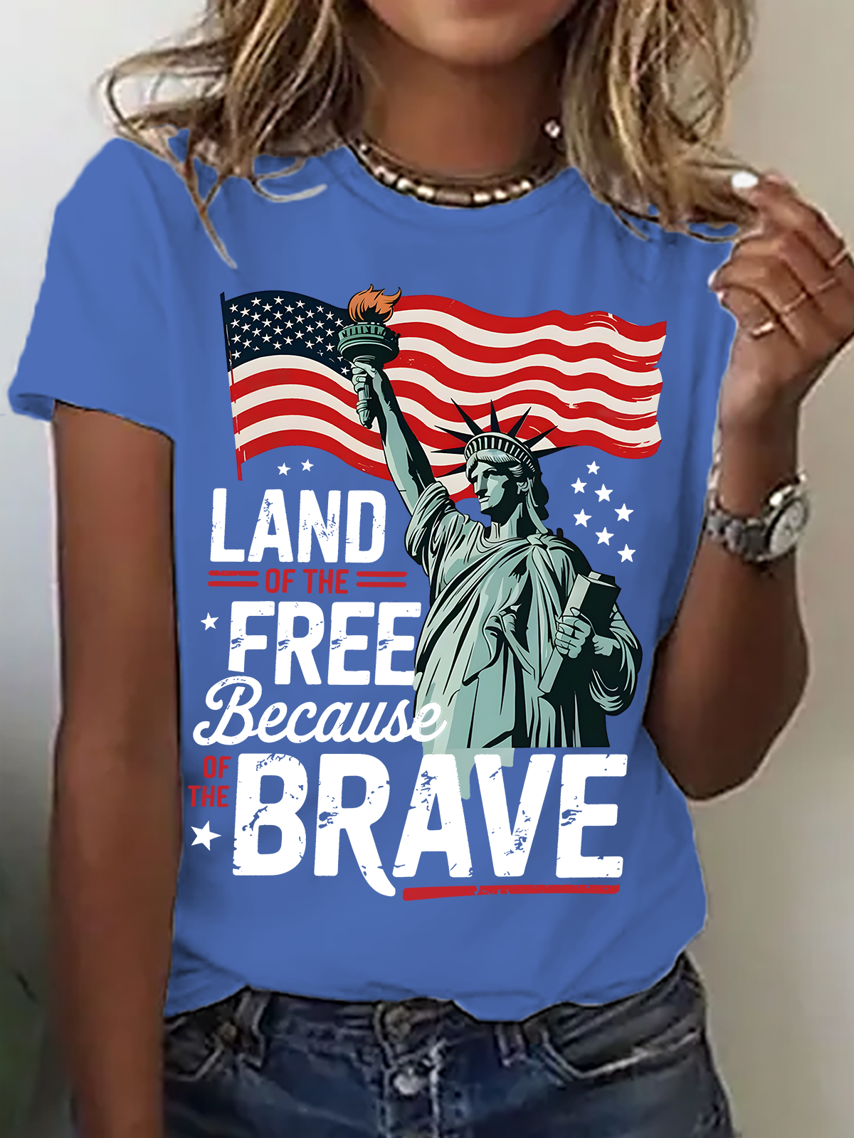 T-shirts Femmes Décontracté Été Drapeau Coton Quotidien Ample Col Rond Régulier Droit