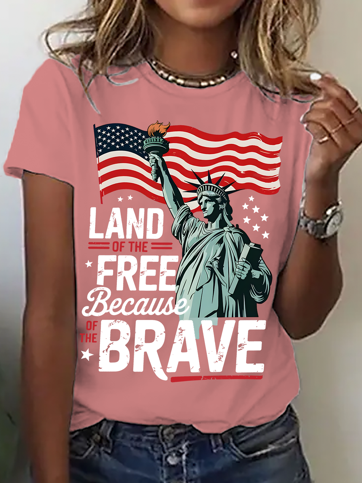T-shirts Femmes Décontracté Été Drapeau Coton Quotidien Ample Col Rond Régulier Droit