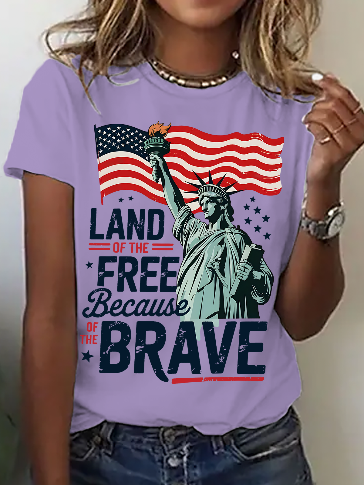 T-shirts Femmes Décontracté Été Drapeau Coton Quotidien Ample Col Rond Régulier Droit