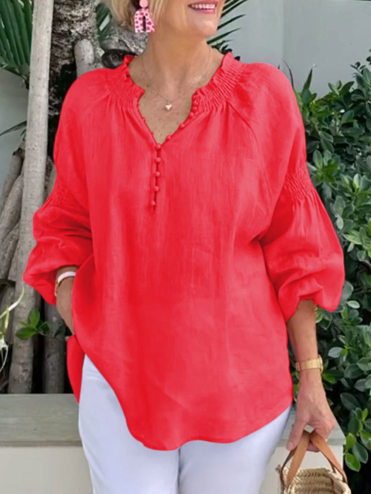 Blouses Femmes Décontracté Plain Printemps / Automne Polyester Pull-over Manches Longues Régulier Droit Col mi-ouvert