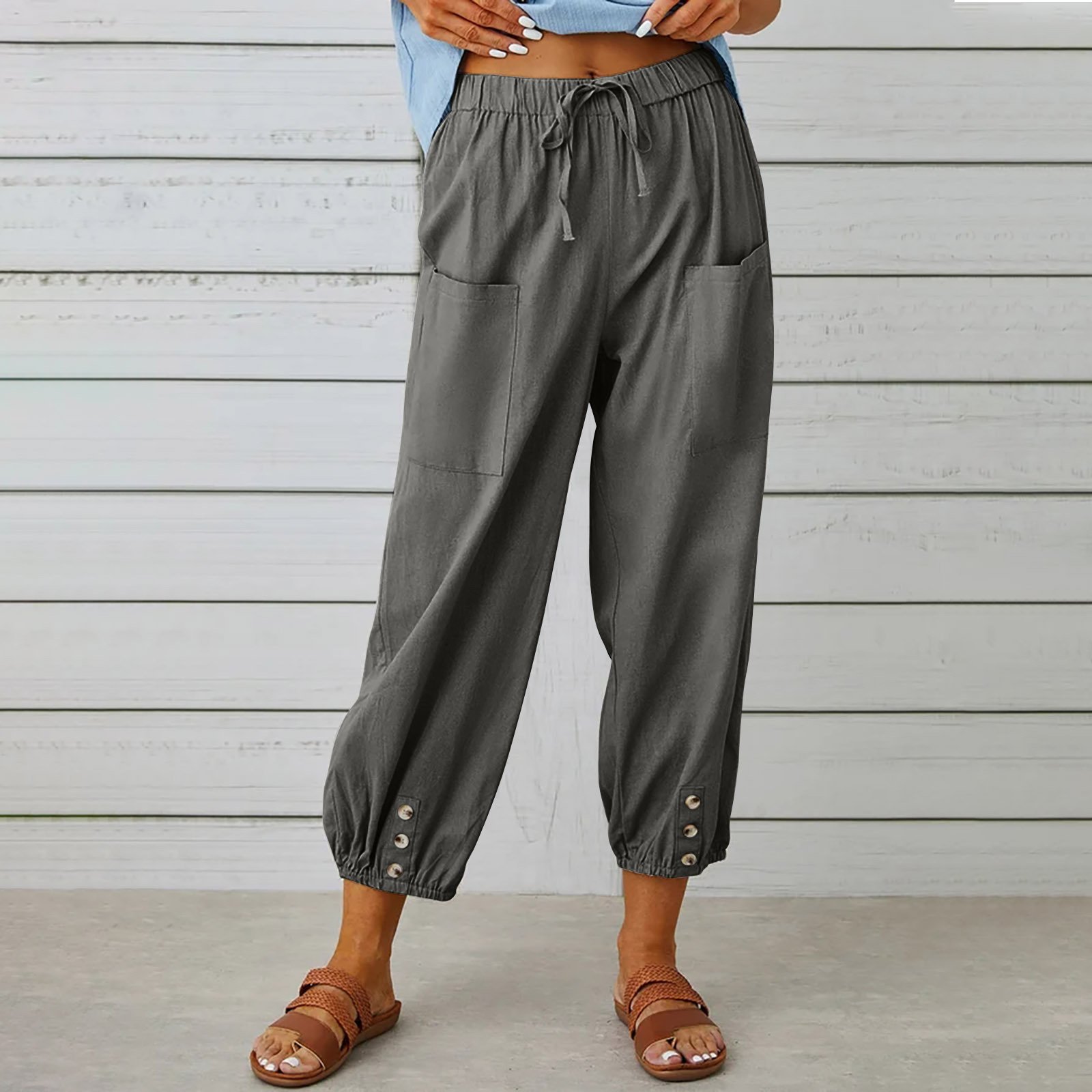 Pantalons Femmes Semi-formel Plain Printemps / Automne Coton Et Lin Boucle Naturel Séchage Rapide Journée Taille Élastique