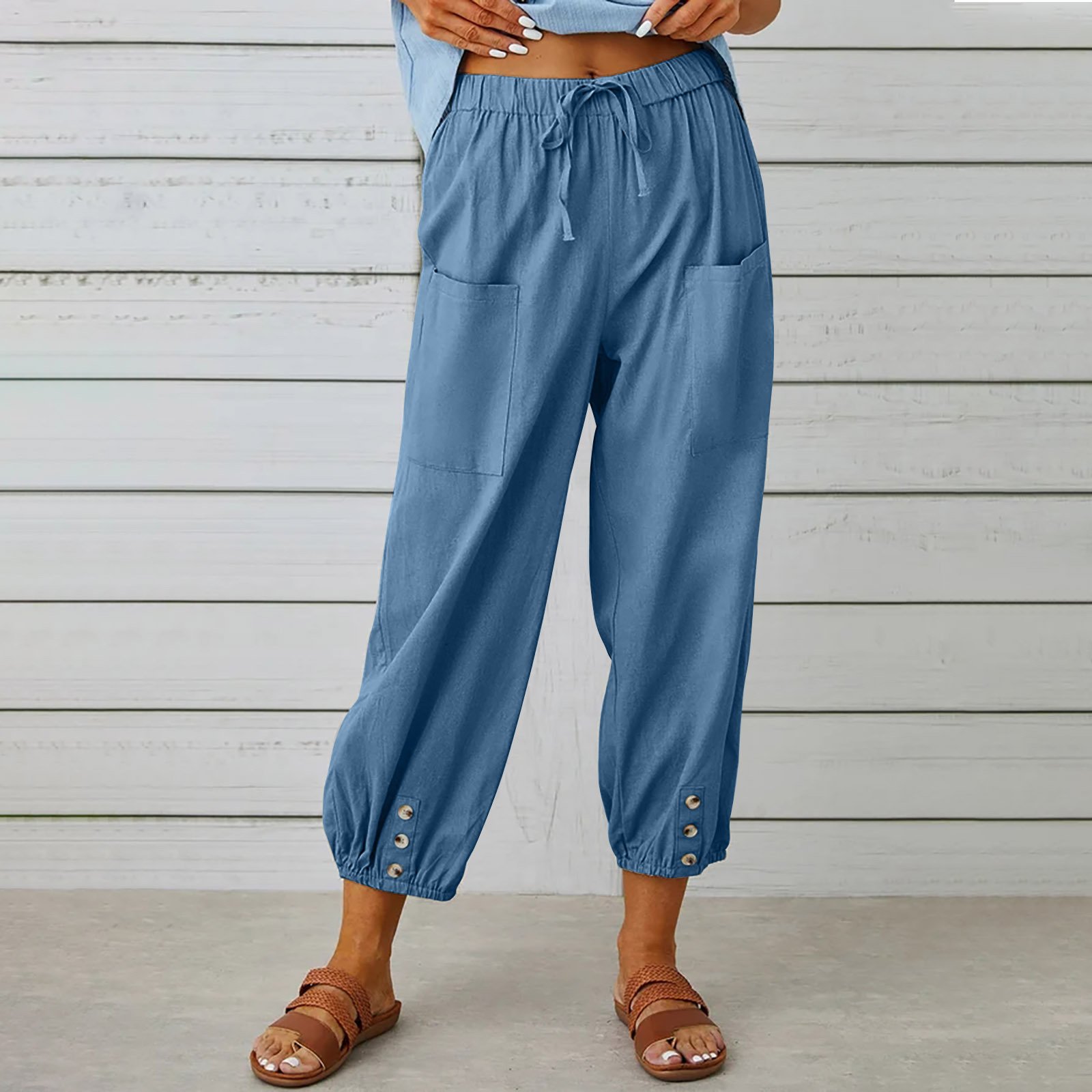 Pantalons Femmes Semi-formel Plain Printemps / Automne Coton Et Lin Boucle Naturel Séchage Rapide Journée Taille Élastique