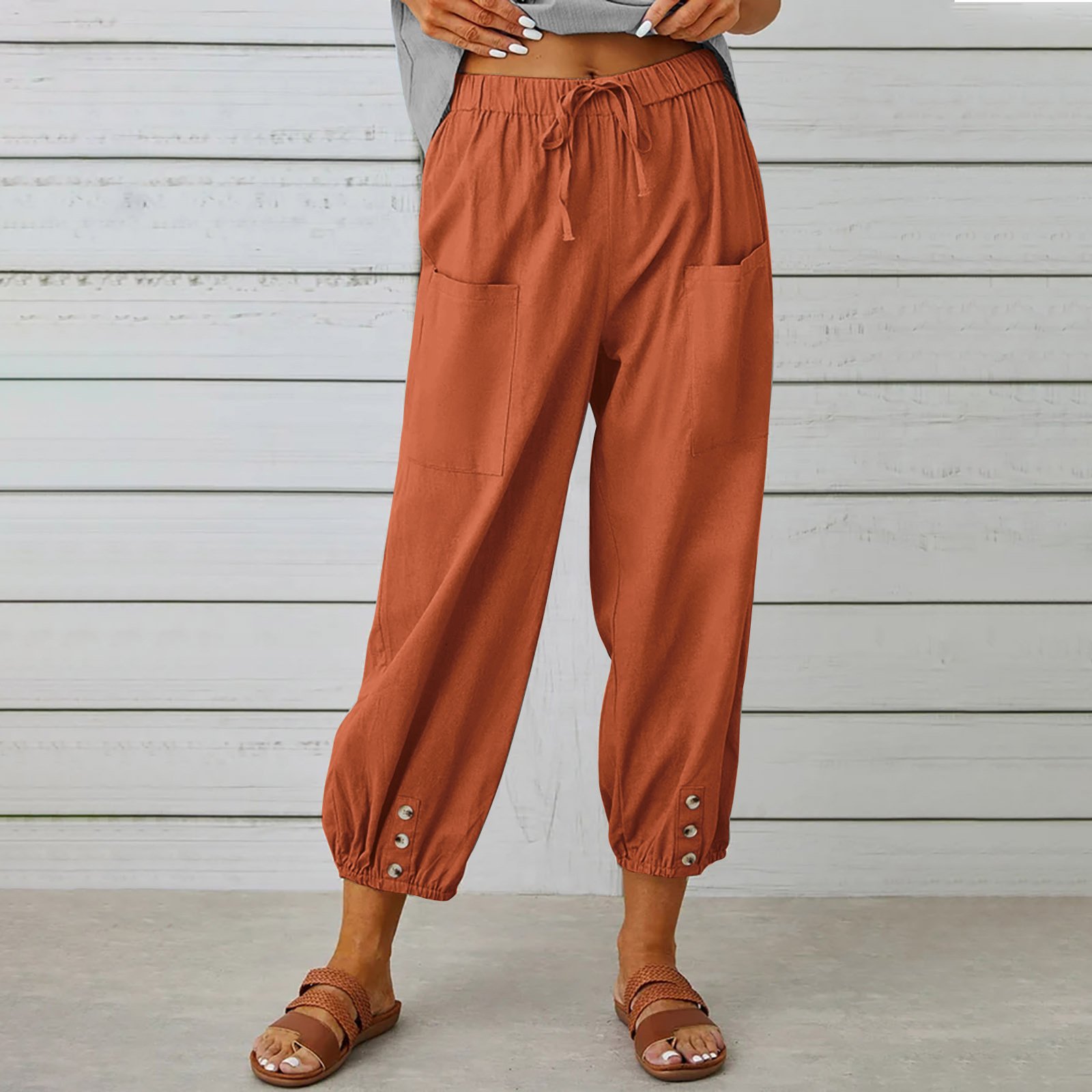 Pantalons Femmes Semi-formel Plain Printemps / Automne Coton Et Lin Boucle Naturel Séchage Rapide Journée Taille Élastique