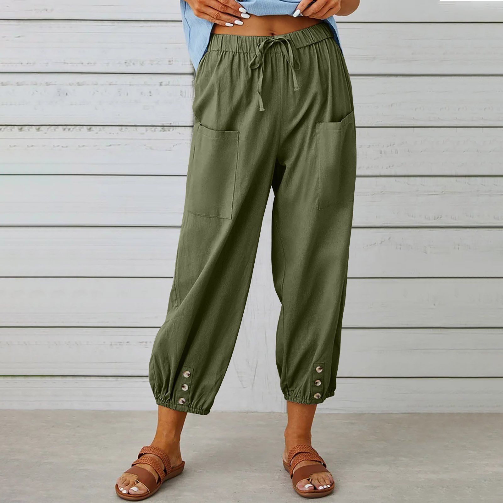 Pantalons Femmes Semi-formel Plain Printemps / Automne Coton Et Lin Boucle Naturel Séchage Rapide Journée Taille Élastique