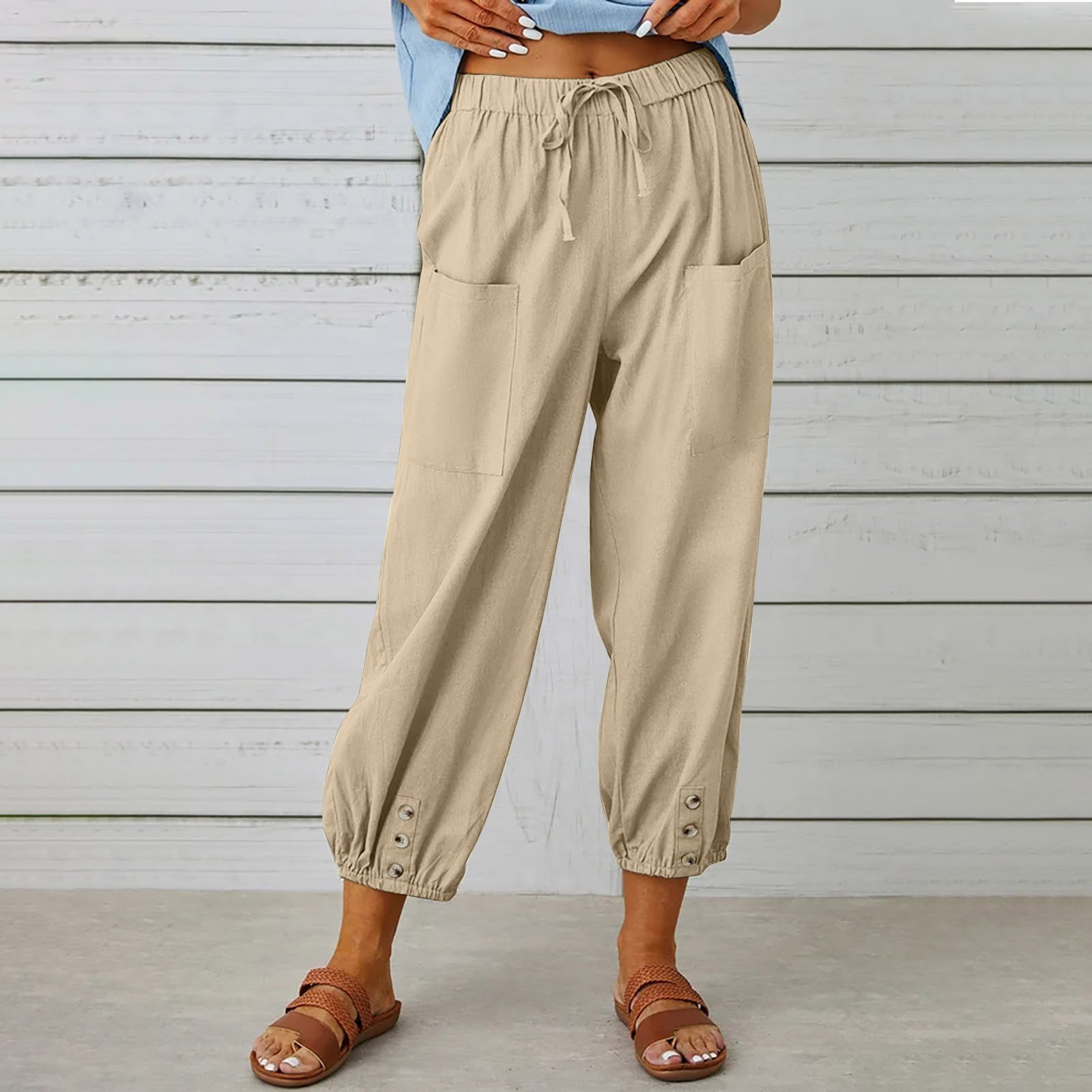 Pantalons Femmes Semi-formel Plain Printemps / Automne Coton Et Lin Boucle Naturel Séchage Rapide Journée Taille Élastique