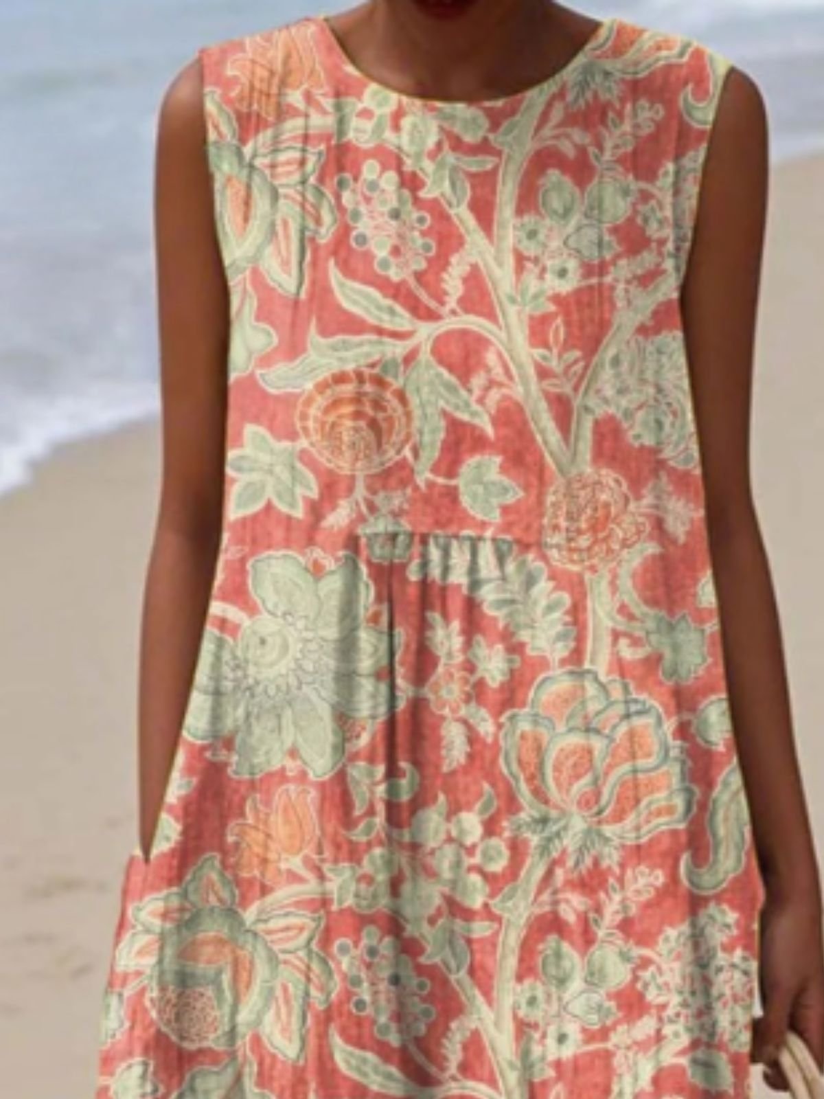 Femmes Floral Orange Col Rond Confortable Robe Maxi Décontracté