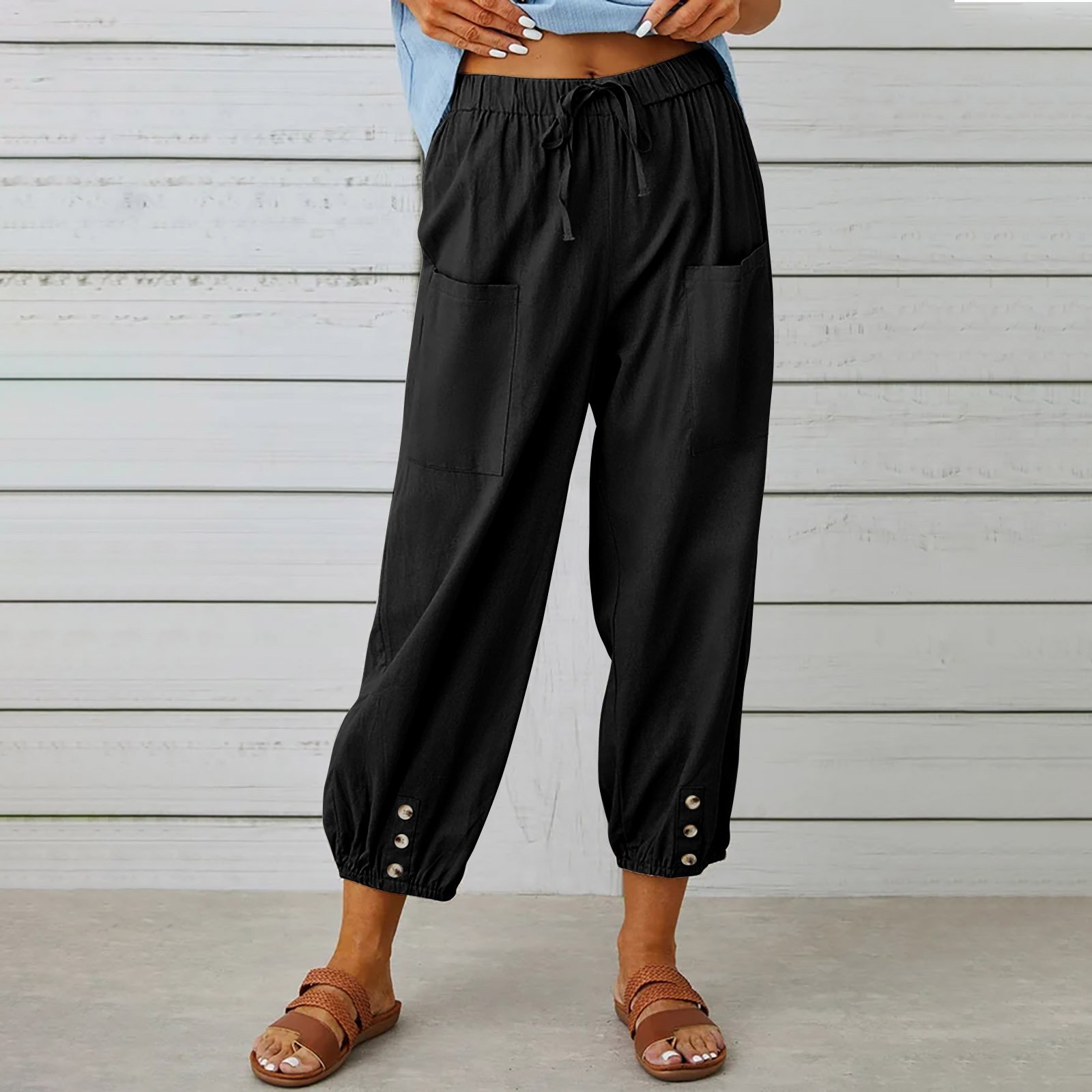 Pantalons Femmes Semi-formel Plain Printemps / Automne Coton Et Lin Boucle Naturel Séchage Rapide Journée Taille Élastique